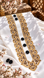 -BURAQ ORIGINAL GOLD KASHMIRI EMBROIDERY IMPORTED KURTA SALWAR PATHANI. (4.5 MTR 56 WIDTH)