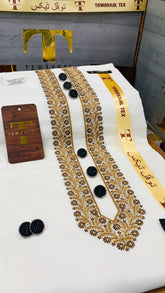 A DENIZ ORIGINAL GOLD KASHMIRI IMPORTED KURTA SALWAR PATHANI.(GUL AHMED COTTON INTERNATIONAL)