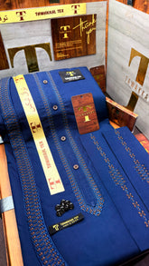 -72 ROYAL AZURE BLUE KURTA SALAWAR (PREMIUM SULEMANI EMBROIDERY PATHANI)