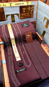 -25 DEEP MAHROON ROYALE KURTA SALAWAR (PREMIUM LAZIO OSMANI EMBROIDERY PATHANI)