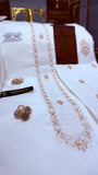 -SULTAN-E-AAFREEN BOSKI KING WHITE ADVANCE TARKASHI EMBROIDERY UNSTICHED KURTA SALWAR PATHANI (TAWAKKAL TEX)