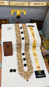 KASHMIRI ABEER GOLD KASHMIRI EMBROIDERY IMPORTED KURTA SALWAR PATHANI.(GUL AHMED COTTON INTERNATIONAL)