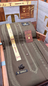 -41 OLIVE SULTAN KURTA SALAWAR (PREMIUM OSMANI EMBROIDERY PATHANI)