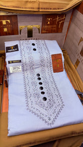 BADALSHAH GREY FROST 105-08 MULTI COLOUR KASHMIRI EMBROIDERY UNSTICHED FULL KURTA SALWAR PATHANI (– Tawakkal Tex”
