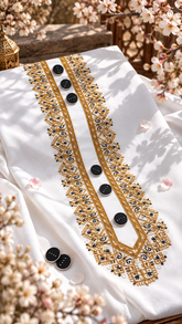 -MEHMET ORIGINAL GOLD KASHMIRI IMPORTED KURTA SALWAR PATHANI (4.5 MTR 53 WIDTH)