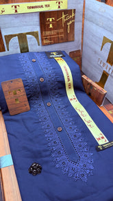 -27 ROYAL AZURE BLUE KURTA SALAWAR (PREMIUM SULEMANI EMBROIDERY PATHANI)