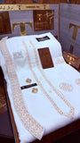 -SHAHENSHAH BOSKI WHITE ADVANCE TARKASHI EMBROIDERY UNSTICHED KURTA SALWAR PATHANI (TAWAKKAL TEX)
