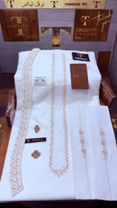 -GUL-E-ZAR BOSKI WHITE ADVANCE TARKASHI EMBROIDERY UNSTICHED KURTA SALWAR PATHANI (TAWAKKAL TEX)