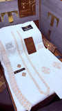 -SHAHENSHAH BOSKI WHITE ADVANCE TARKASHI EMBROIDERY UNSTICHED KURTA SALWAR PATHANI (TAWAKKAL TEX)