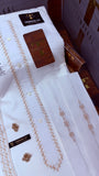 -GUL-E-ZAR BOSKI KING WHITE ADVANCE TARKASHI EMBROIDERY UNSTICHED KURTA SALWAR PATHANI (TAWAKKAL TEX)