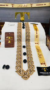 -BURAQ ORIGINAL GOLD KASHMIRI EMBROIDERY IMPORTED KURTA SALWAR PATHANI. (WITH AQ365 PERFUME FREE)