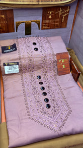BADALSHAH ROSE DUST 105-01MULTI COLOUR KASHMIRI EMBROIDERY UNSTICHED FULL KURTA SALWAR PATHANI - Tawakkal Tex”