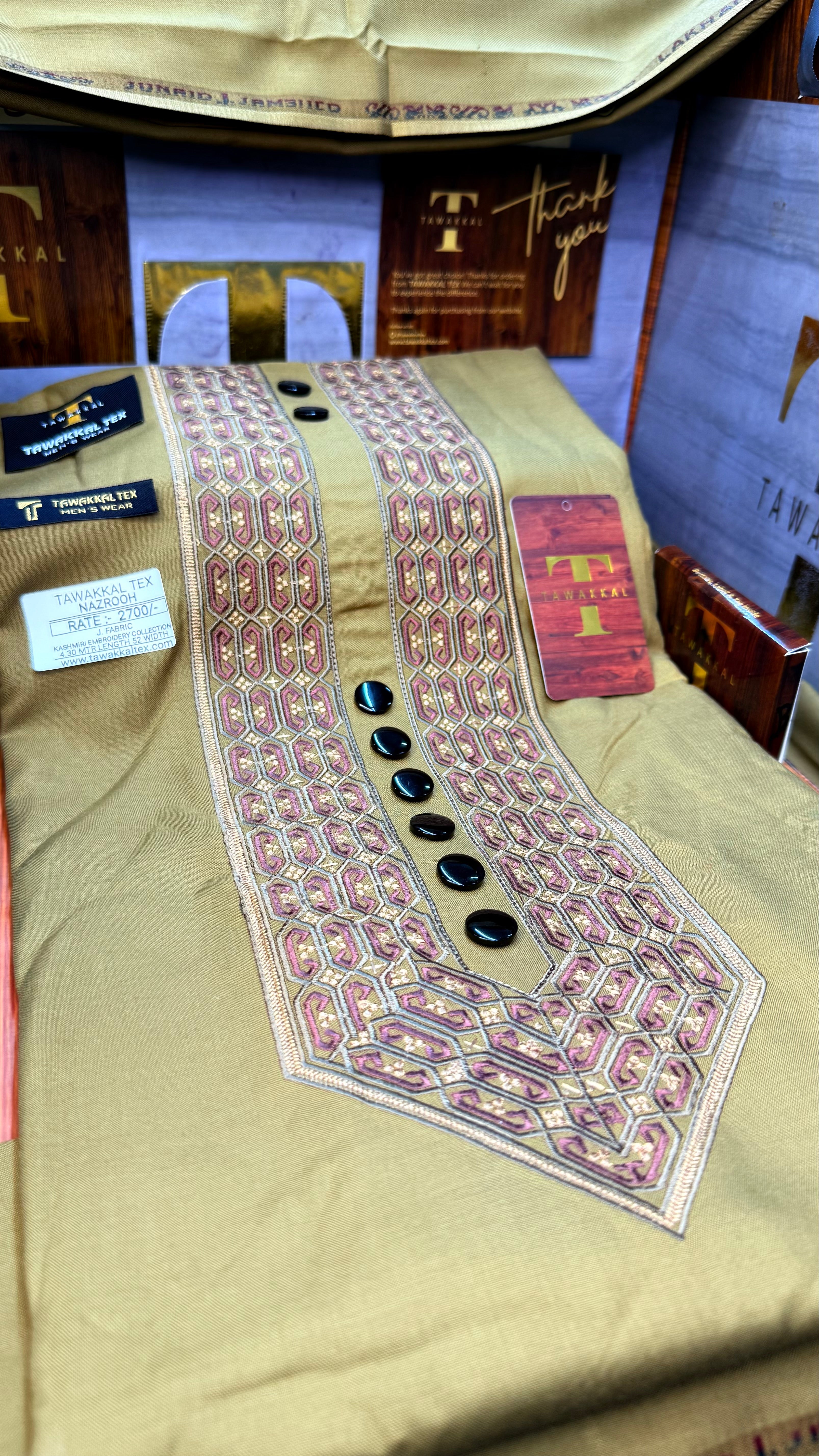 NAZROOH GOLDEN DUNE 102-05MULTI COLOUR KASHMIRI EMBROIDERY UNSTICHED FULL KURTA SALWAR PATHANI (J. FABRIC IMPORTED) “Pics are clicked in HD cameras. Original color may vary from mobile to mobile depending on your handset. – Tawakkal Tex”