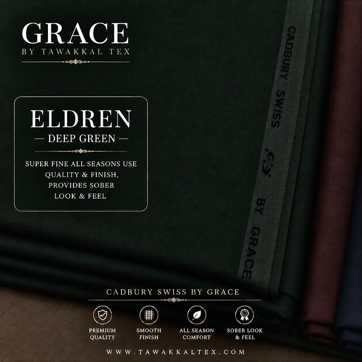 GRACE CADBURY SWISS  — ELDREN | DEEP GREEN Premium All Seasons Use Kurta Salwar Fabric 4.50 MTR | 54–56 Width  BY GRACE INTERNATIONAL