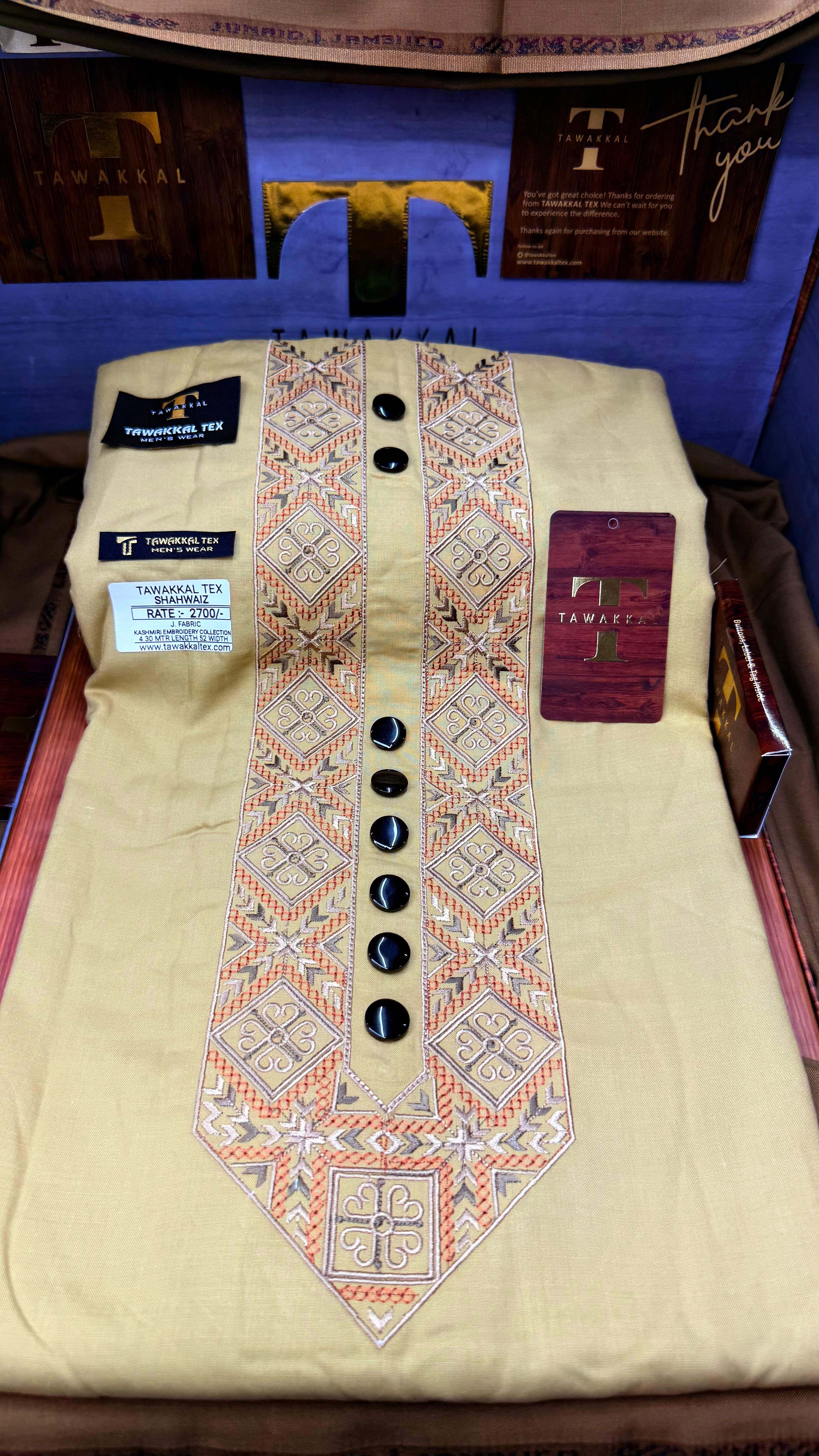 SHAHWAIZ GOLDEN DUNE 110-05 MULTI COLOUR KASHMIRI EMBROIDERY UNSTICHED FULL KURTA SALWAR PATHANI (J. FABRIC IMPORTED) “Pics are clicked in HD cameras. Original color may vary from mobile to mobile depending on your handset. – Tawakkal Tex”