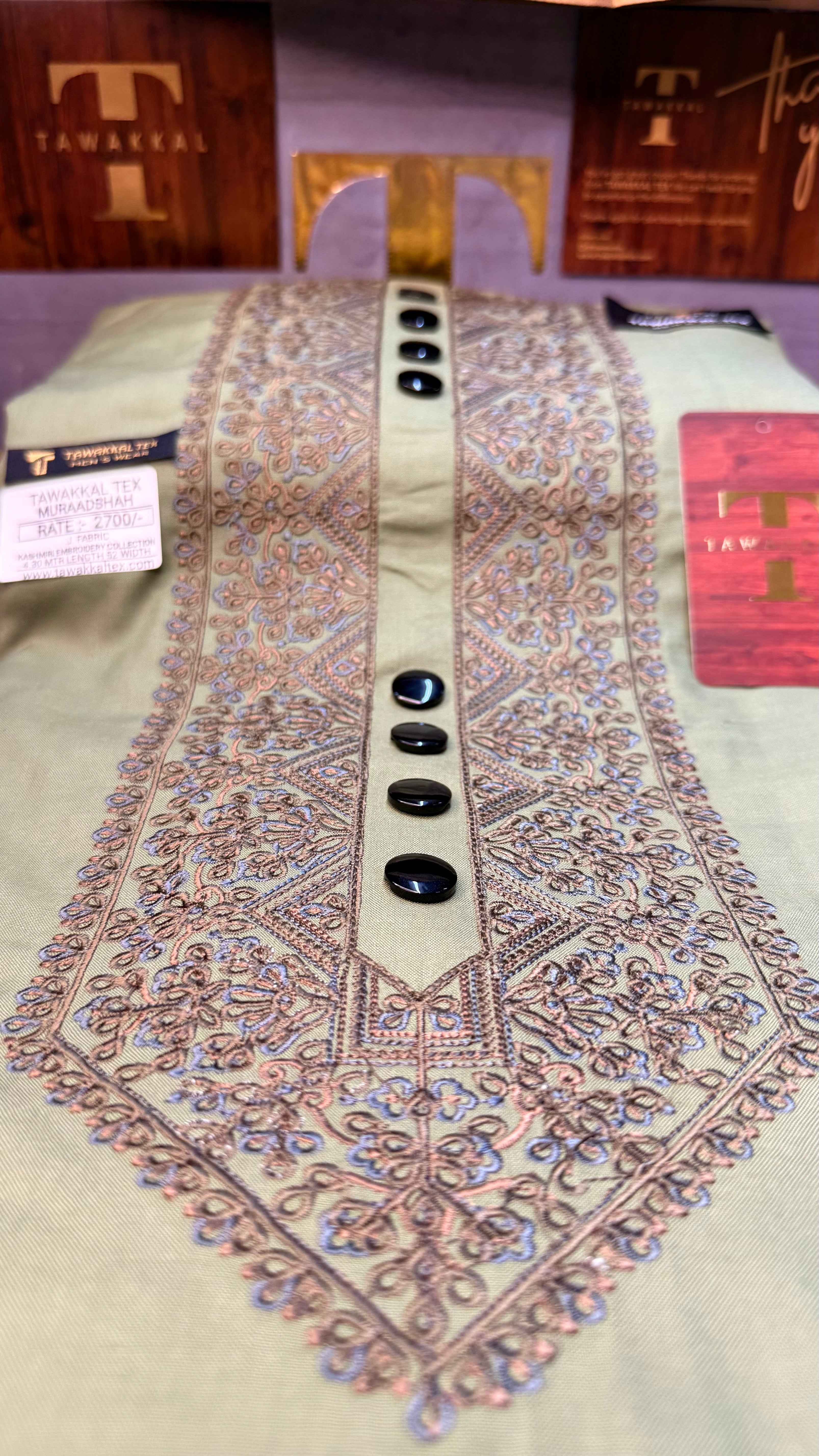 MURAADSHAH OLIVE GROVE 104-07MULTI COLOUR KASHMIRI EMBROIDERY UNSTICHED FULL KURTA SALWAR PATHANI (J. FABRIC IMPORTED) “Pics are clicked in HD cameras. Original color may vary from mobile to mobile depending on your handset. – Tawakkal Tex”