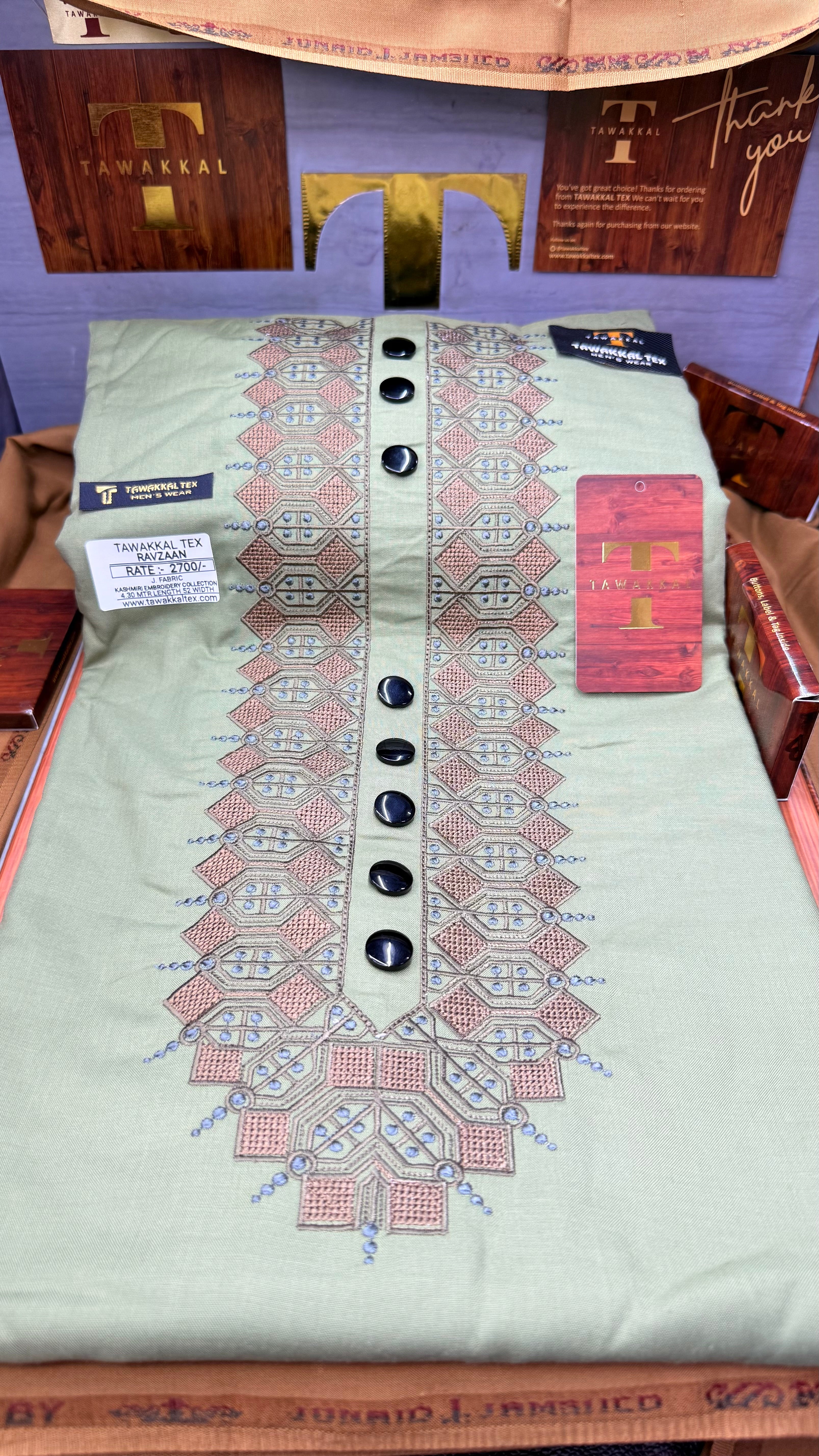 RAVZAAN OLIVE GROVE 106-07 MULTI COLOUR KASHMIRI EMBROIDERY UNSTICHED FULL KURTA SALWAR PATHANI (J. FABRIC IMPORTED) “Pics are clicked in HD cameras. Original color may vary from mobile to mobile depending on your handset. – Tawakkal Tex”