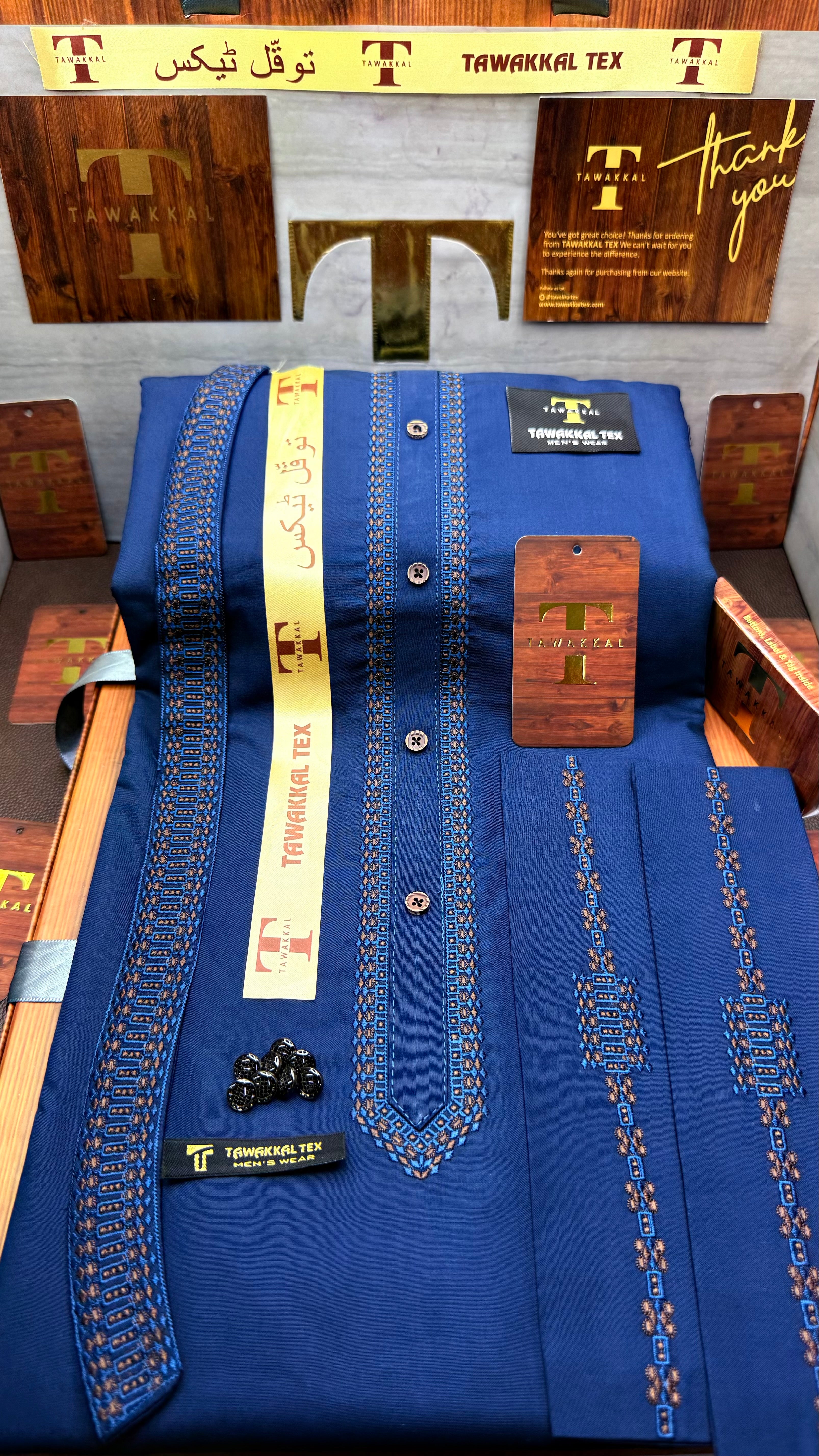 -72 ROYAL AZURE BLUE KURTA SALAWAR (PREMIUM SULEMANI EMBROIDERY PATHANI)