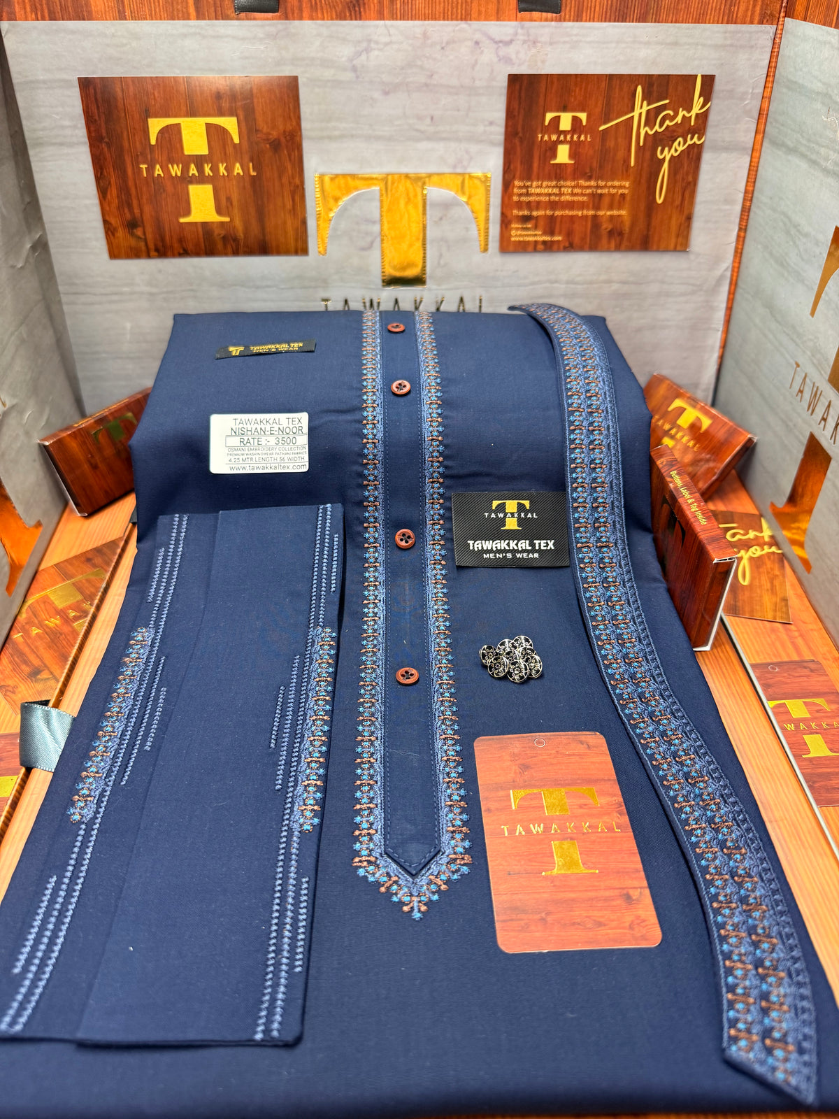 A OSM-2167 ROYAL DENIM NISHAN-E-NOOR OSM- KURTA SALAWAR (PREMIUM OSMANI EMBROIDERY PATHANI)
