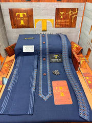 A OSM-2167 ROYAL DENIM NISHAN-E-NOOR OSM- KURTA SALAWAR (PREMIUM OSMANI EMBROIDERY PATHANI)