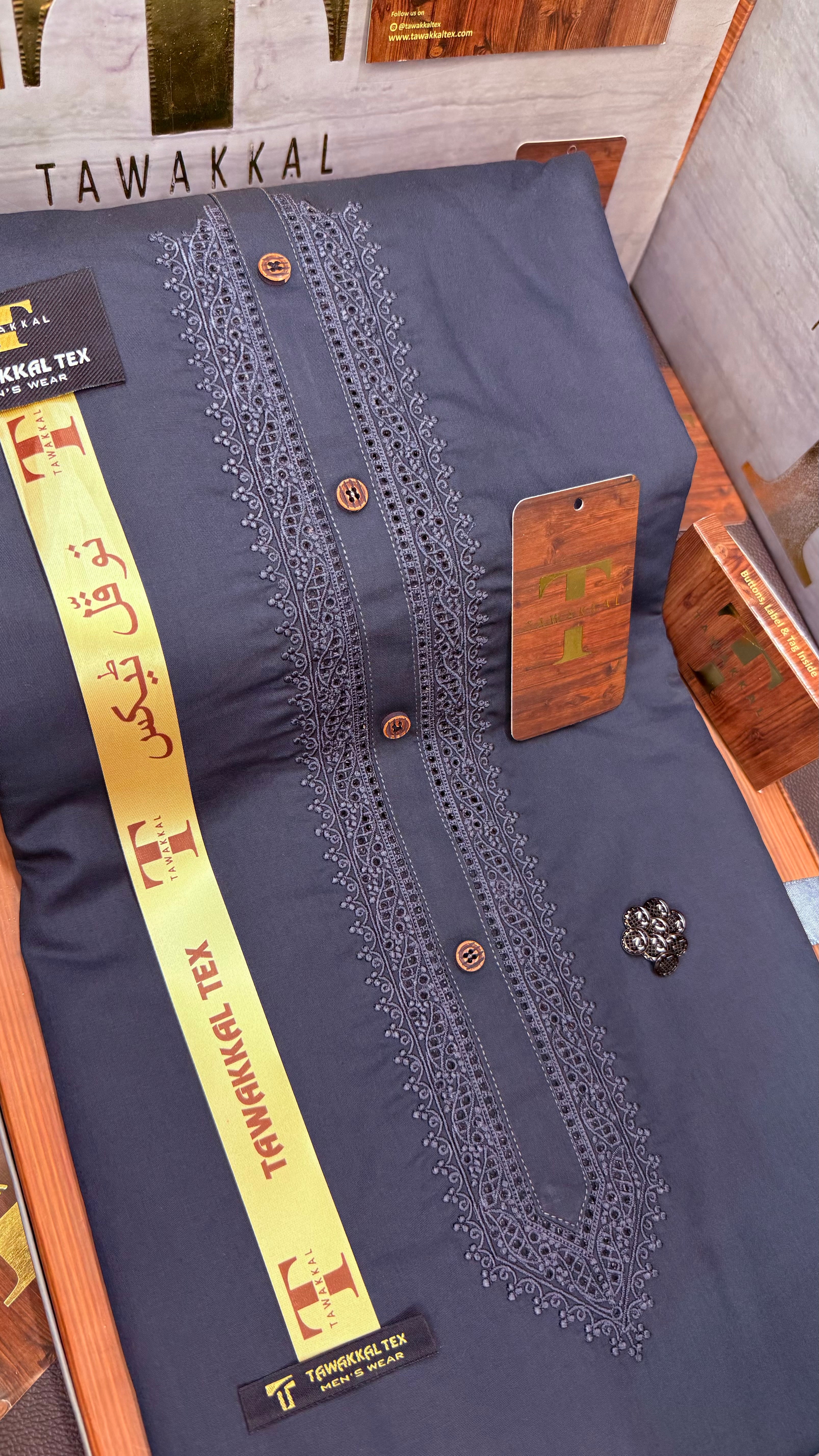 -92 OCEAN STEEL KURTA SALAWAR (PREMIUM SULEMANI EMBROIDERY PATHANI)