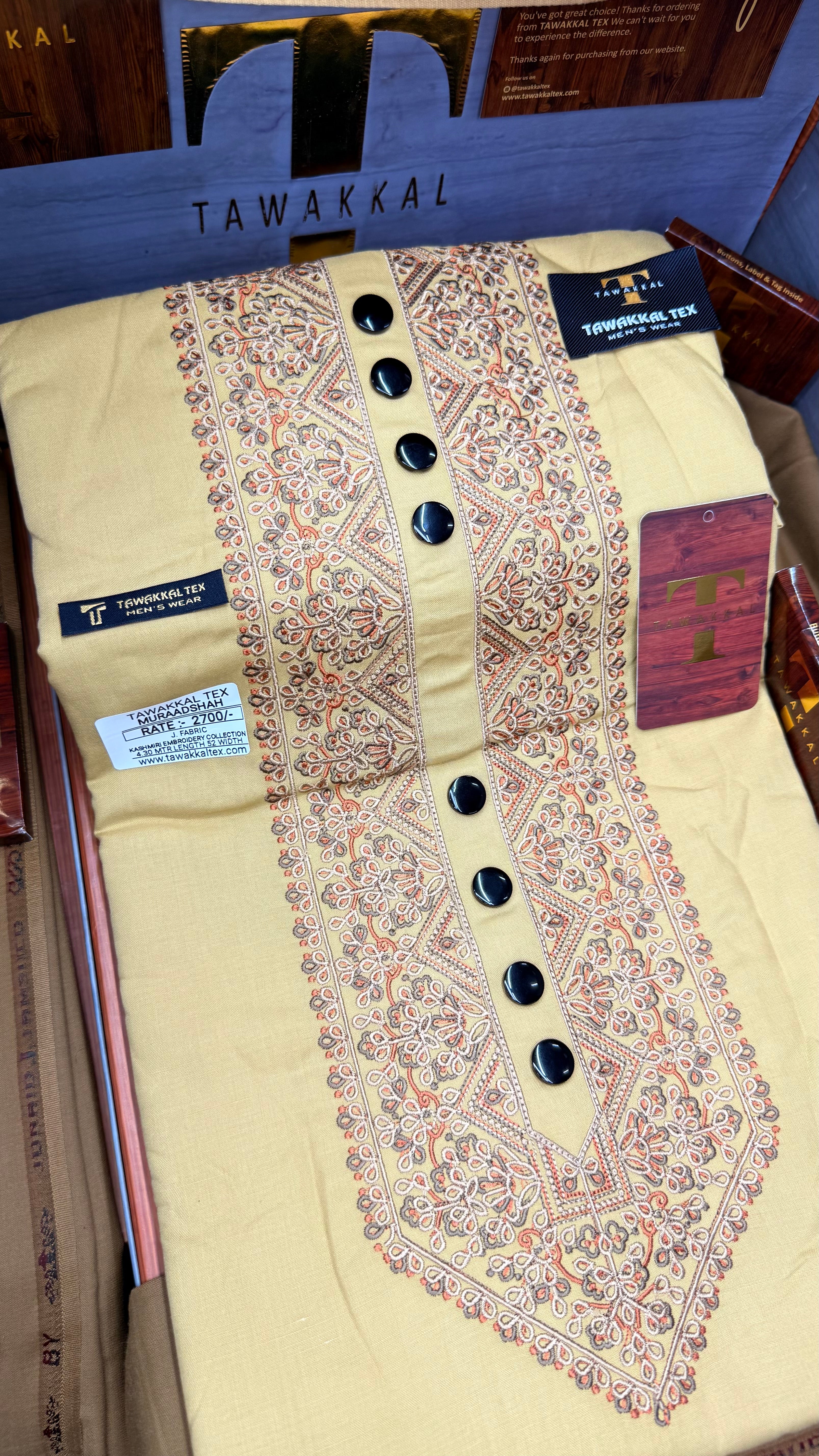 MURAADSHAH GOLDEN DUNE 104-05 MULTI COLOUR KASHMIRI EMBROIDERY UNSTICHED FULL KURTA SALWAR PATHANI (J. FABRIC IMPORTED) “Pics are clicked in HD cameras. Original color may vary from mobile to mobile depending on your handset. – Tawakkal Tex”