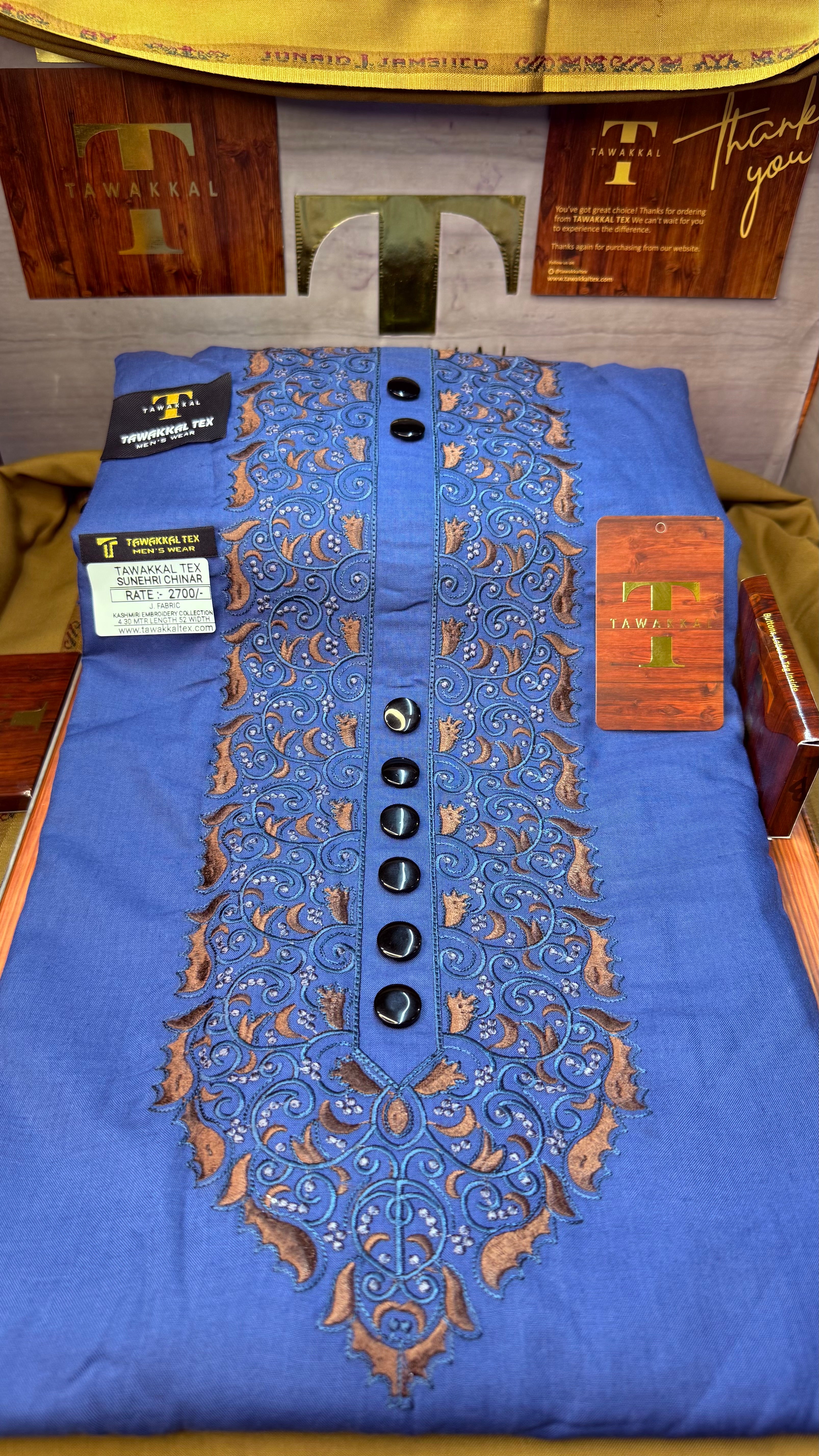 SUNEHRI CHINAR TEAL MIDNIGHT 107-09 MULTI COLOUR KASHMIRI EMBROIDERY UNSTICHED FULL KURTA SALWAR PATHANI (J. FABRIC IMPORTED) “Pics are clicked in HD cameras. Original color may vary from mobile to mobile depending on your handset. – Tawakkal Tex”