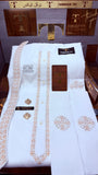 -SHAHENSHAH BOSKI WHITE ADVANCE TARKASHI EMBROIDERY UNSTICHED KURTA SALWAR PATHANI (TAWAKKAL TEX)