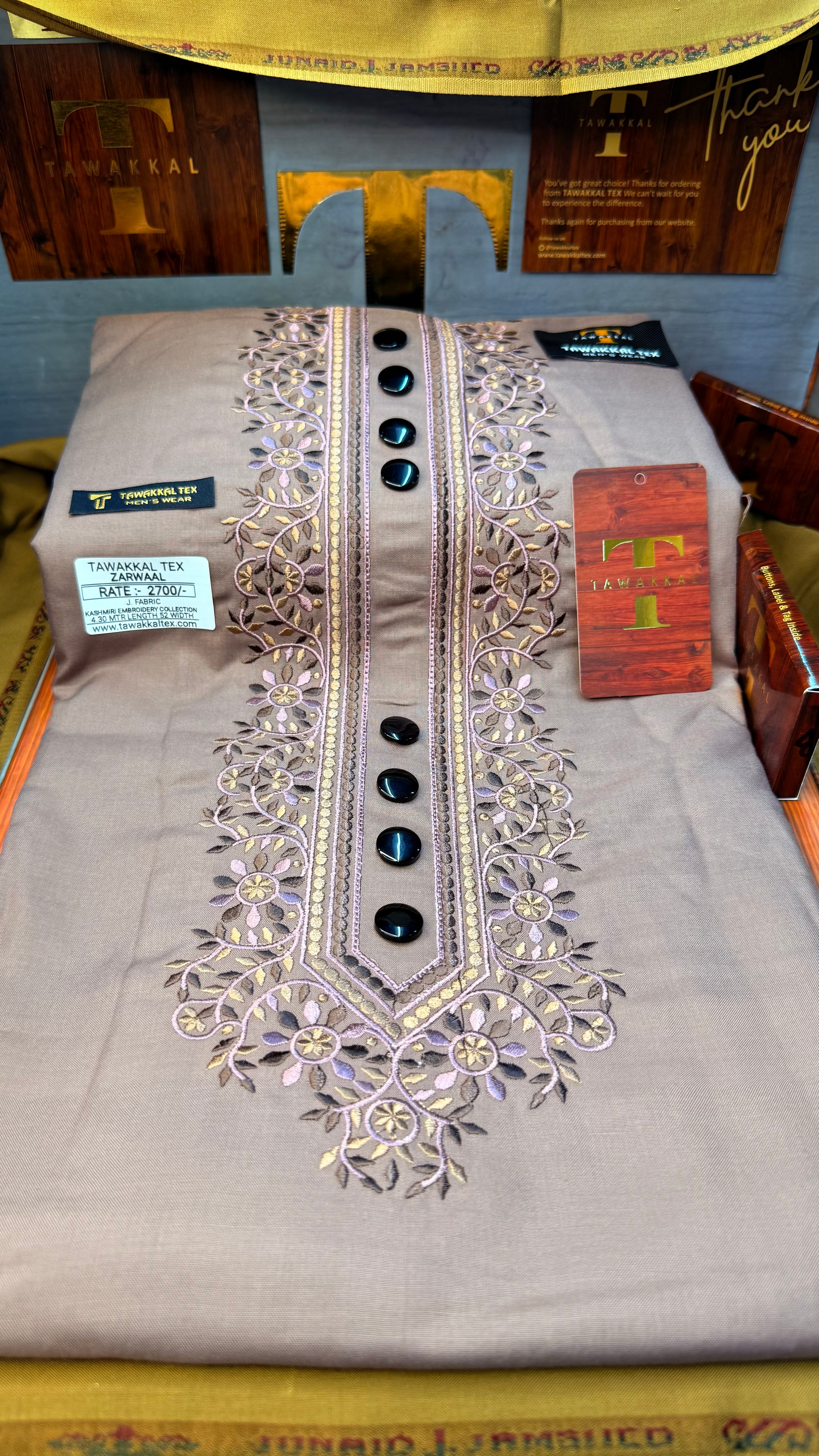 ZARWAAL ROSE DUST 101-01 MULTI COLOUR KASHMIRI EMBROIDERY UNSTICHED FULL KURTA SALWAR PATHANI (J. FABRIC IMPORTED) “Pics are clicked in HD cameras. Original color may vary from mobile to mobile depending on your handset. – Tawakkal Tex”