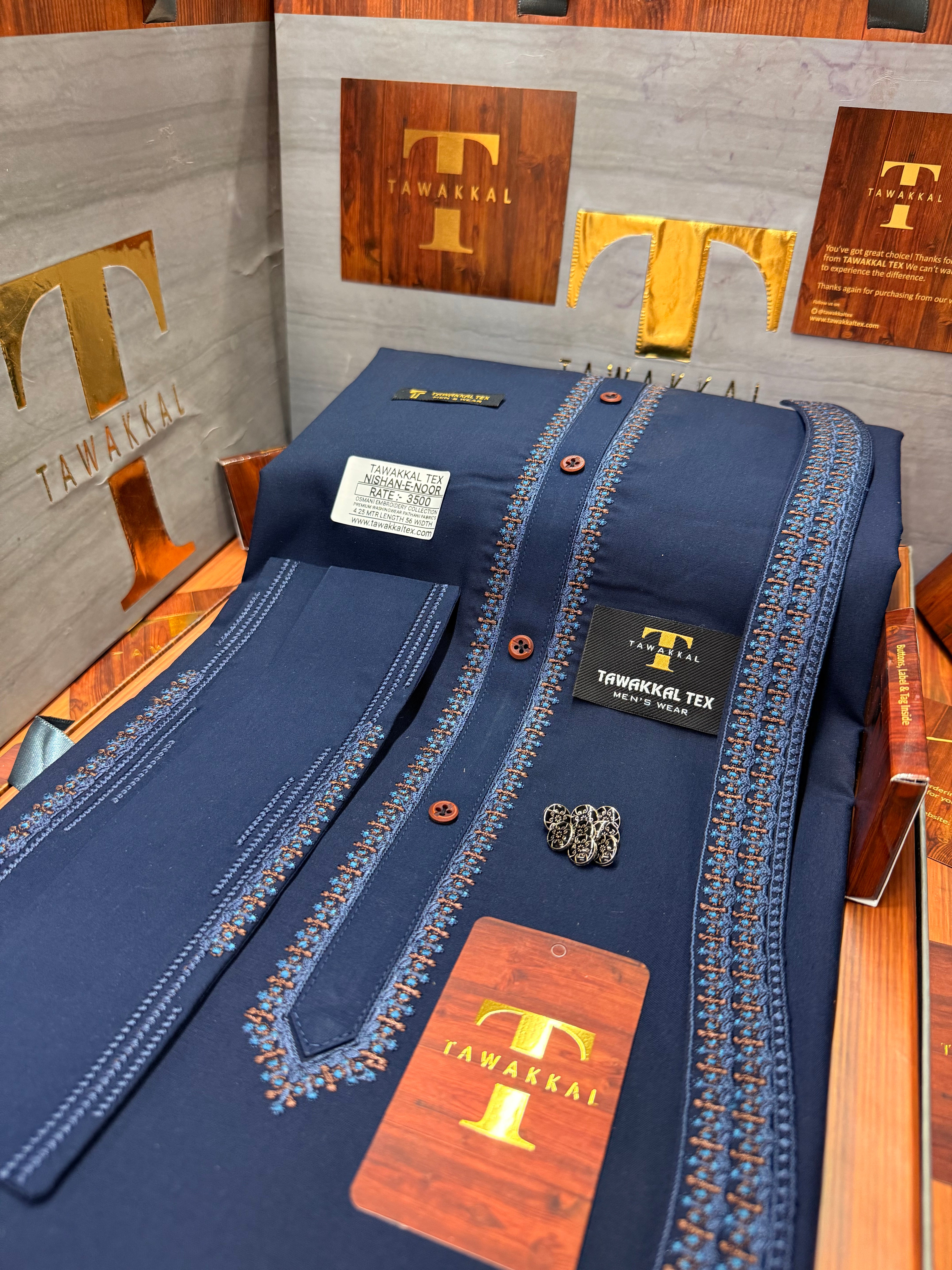 A OSM-2167 ROYAL DENIM NISHAN-E-NOOR OSM- KURTA SALAWAR (PREMIUM OSMANI EMBROIDERY PATHANI)