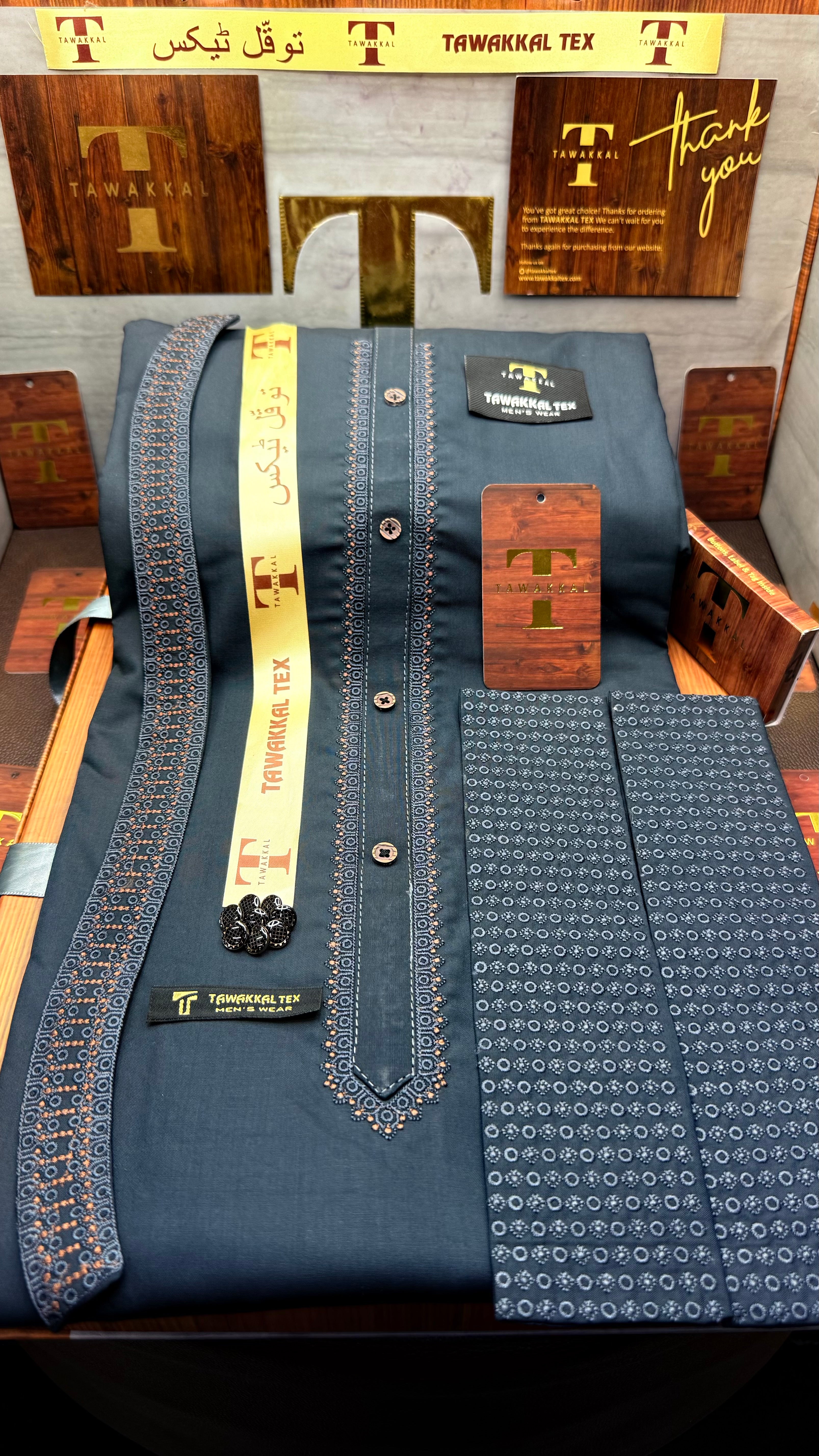 -25 OCEAN STEEL KURTA SALAWAR (PREMIUM LAZIO OSMANI EMBROIDERY PATHANI)