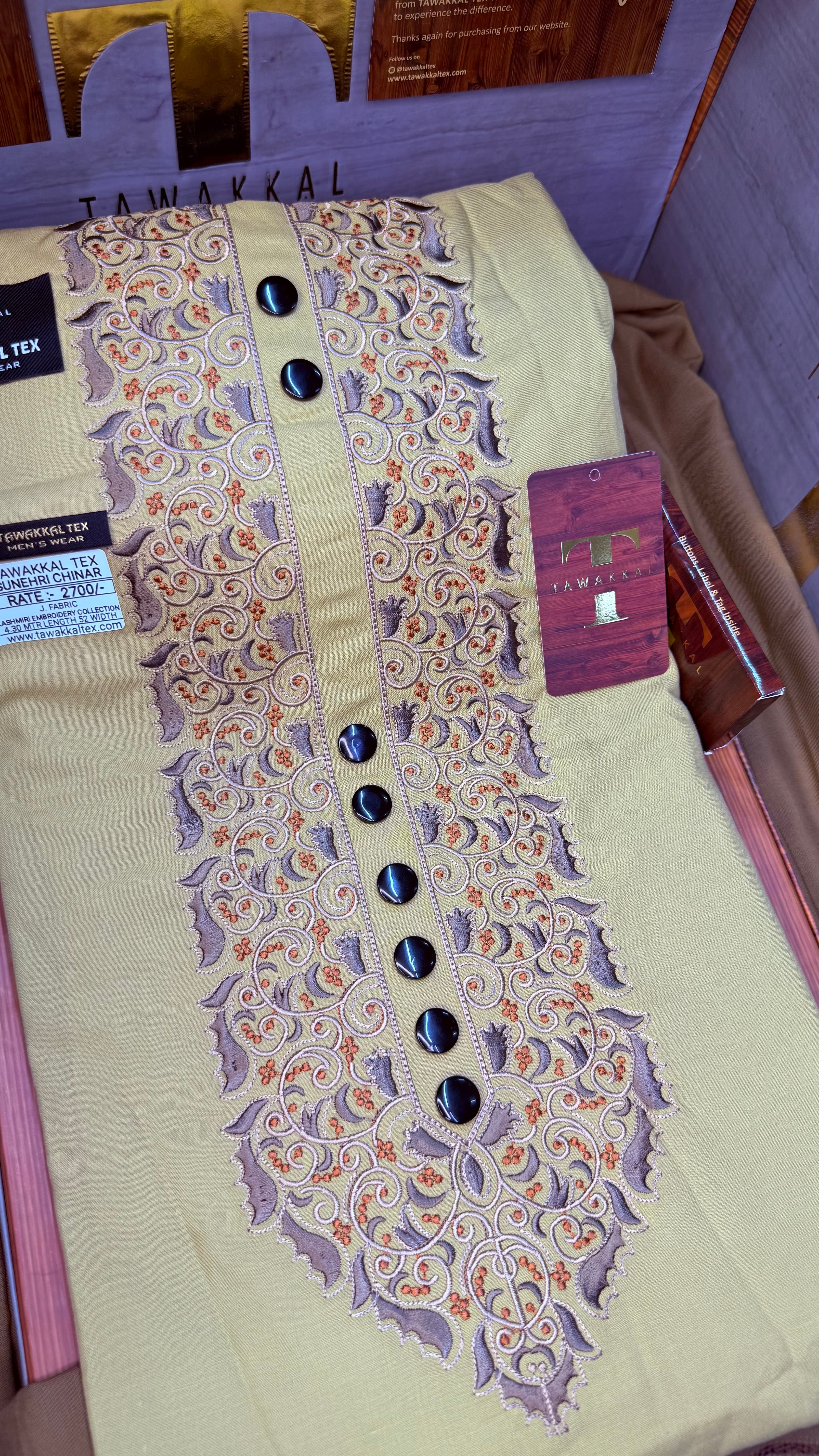 SUNEHRI CHINAR GOLDEN DUNE 107-04MULTI COLOUR KASHMIRI EMBROIDERY UNSTICHED FULL KURTA SALWAR PATHANI (J. FABRIC IMPORTED) “Pics are clicked in HD cameras. Original color may vary from mobile to mobile depending on your handset. – Tawakkal Tex”