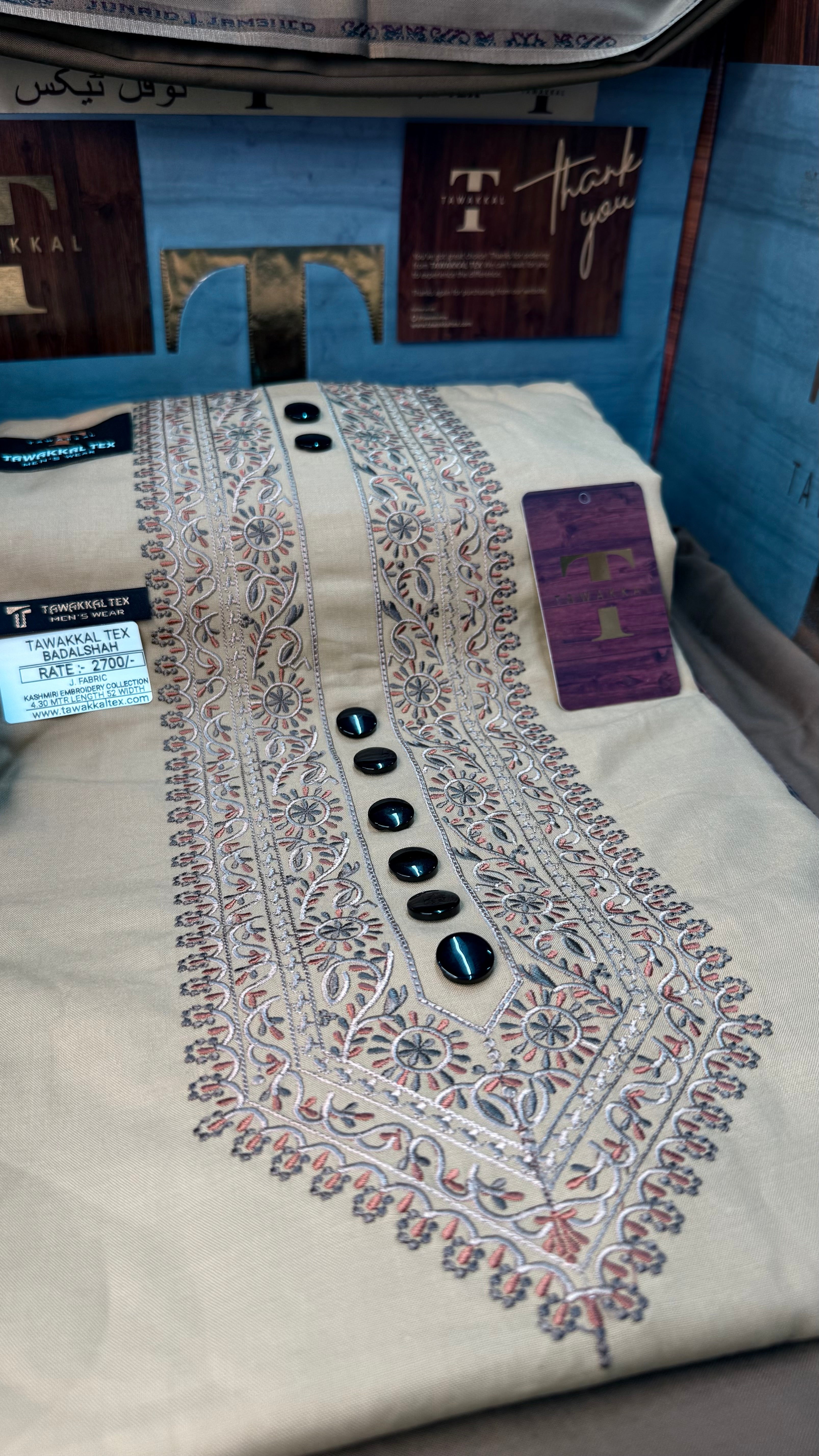 BADALSHAH GOLDEN DUNE MULTI COLOUR KASHMIRI EMBROIDERY UNSTICHED FULL KURTA SALWAR PATHANI (J. FABRIC IMPORTED) “Pics are clicked in HD cameras. Original color may vary from mobile to mobile depending on your handset. – Tawakkal Tex”
