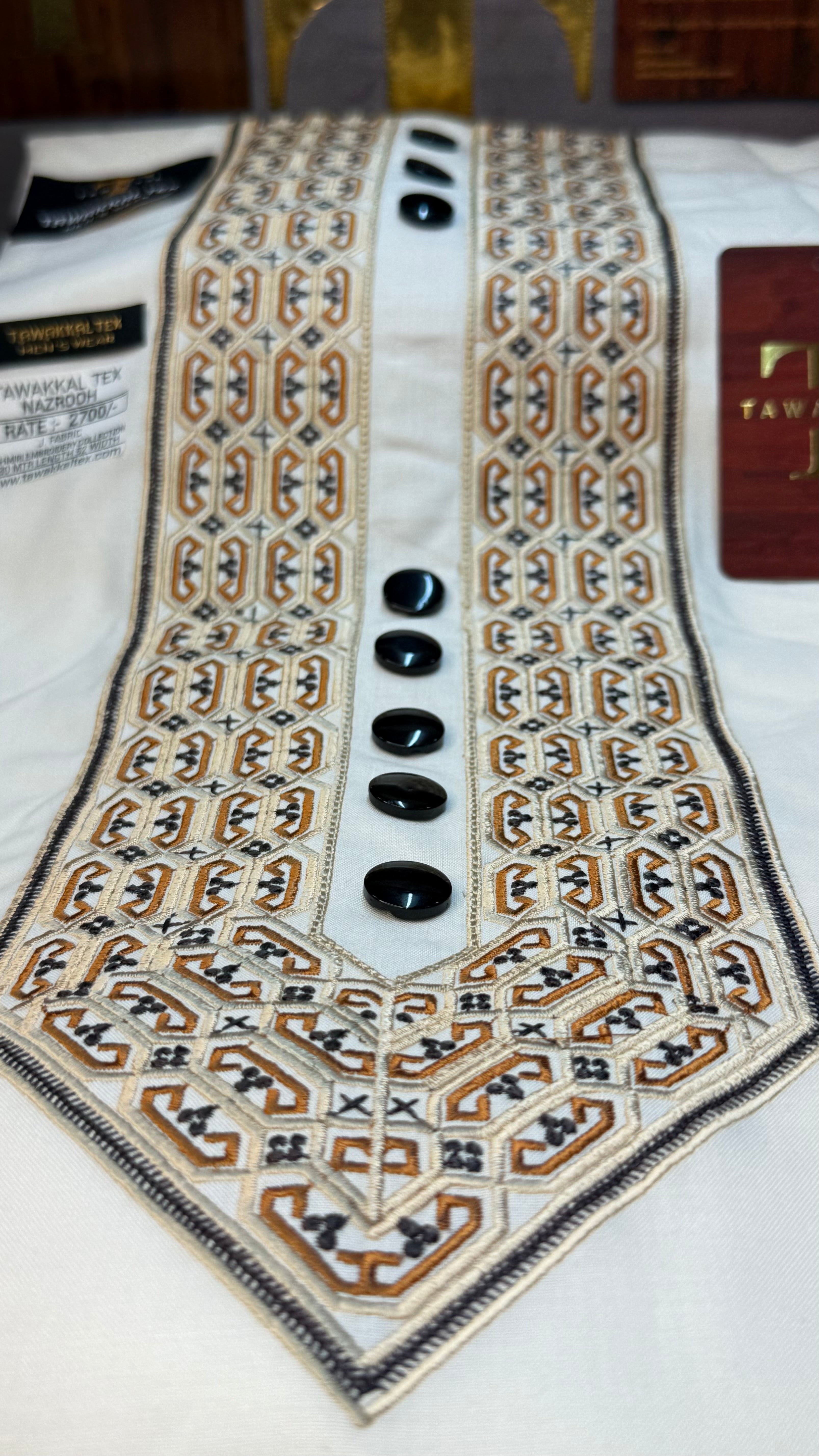 NAZROOH IVORY NOIR 102-10MULTI COLOUR KASHMIRI EMBROIDERY UNSTICHED FULL KURTA SALWAR PATHANI (J. FABRIC IMPORTED) “Pics are clicked in HD cameras. Original color may vary from mobile to mobile depending on your handset. – Tawakkal Tex”
