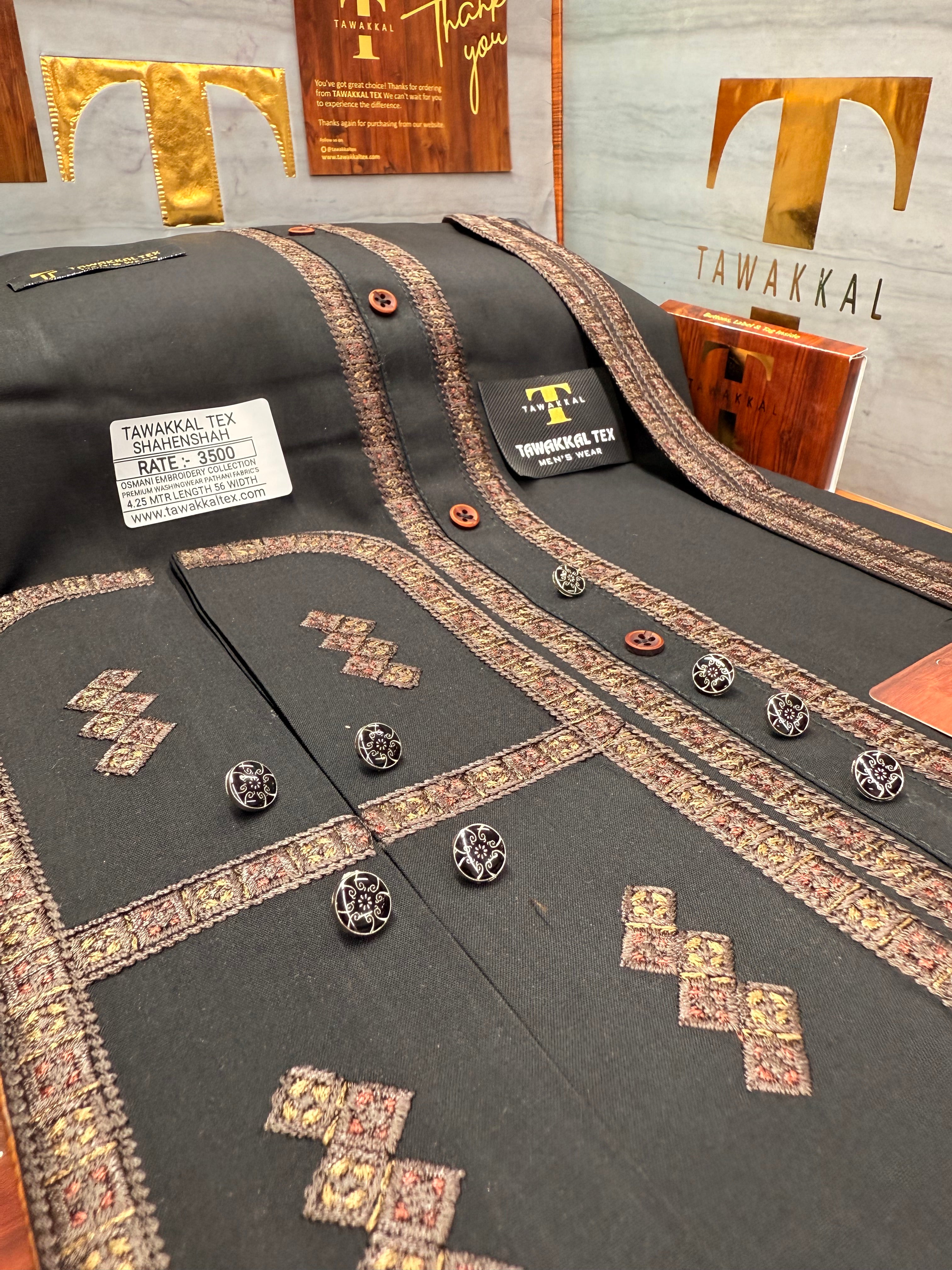 OSM-9515 BLACK SHAHENSHAH  KURTA SALAWAR (PREMIUM OSMANI EMBROIDERY PATHANI)