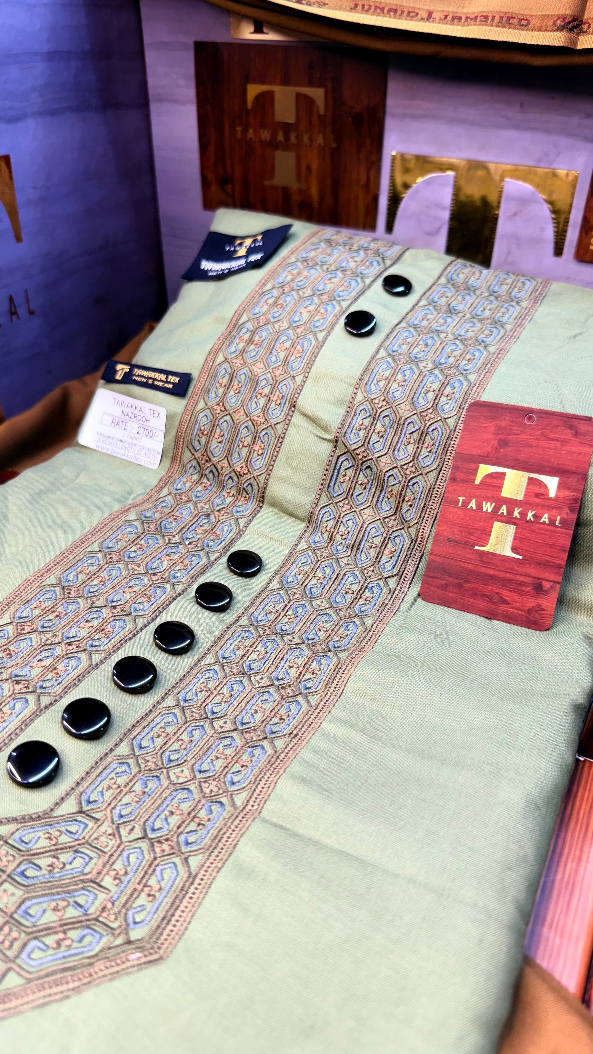 NAZROOH OLIVE GROVE 102-07MULTI COLOUR KASHMIRI EMBROIDERY UNSTICHED FULL KURTA SALWAR PATHANI (J. FABRIC IMPORTED) “Pics are clicked in HD cameras. Original color may vary from mobile to mobile depending on your handset. – Tawakkal Tex”