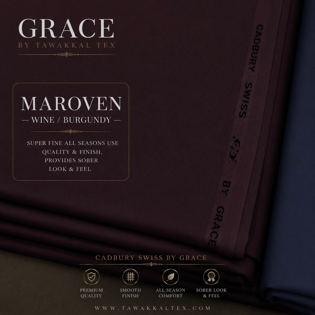 GRACE CADBURY SWISS  — MAROVEN | WINE BURGUNDY Premium All Seasons Use Kurta Salwar Fabric 4.50 MTR | 54–56 Width  BY GRACE INTERNATIONAL