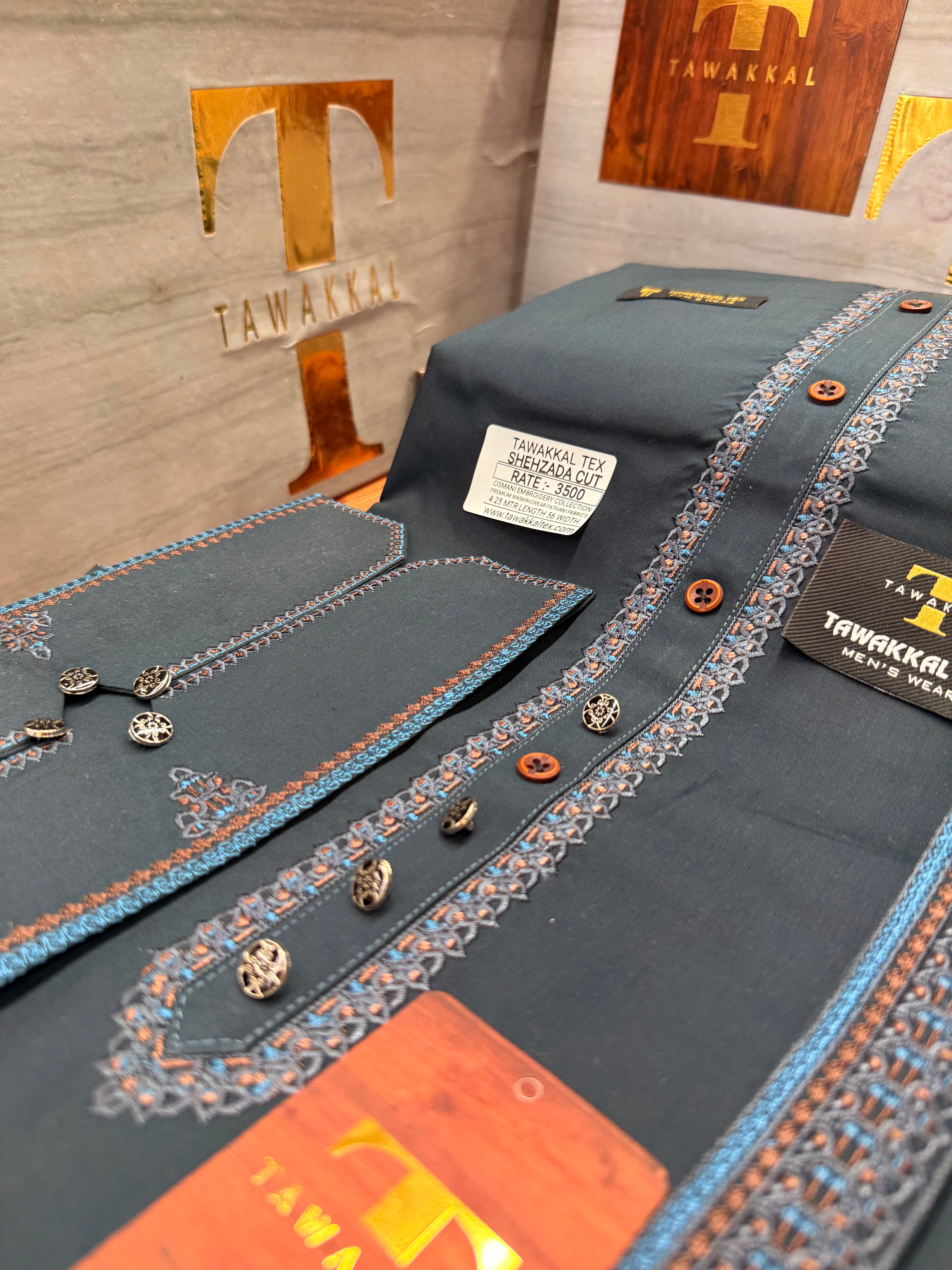 OSM-9943 ANGORI GREEN SHEHZADA CUT KURTA SALAWAR (PREMIUM OSMANI EMBROIDERY PATHANI)