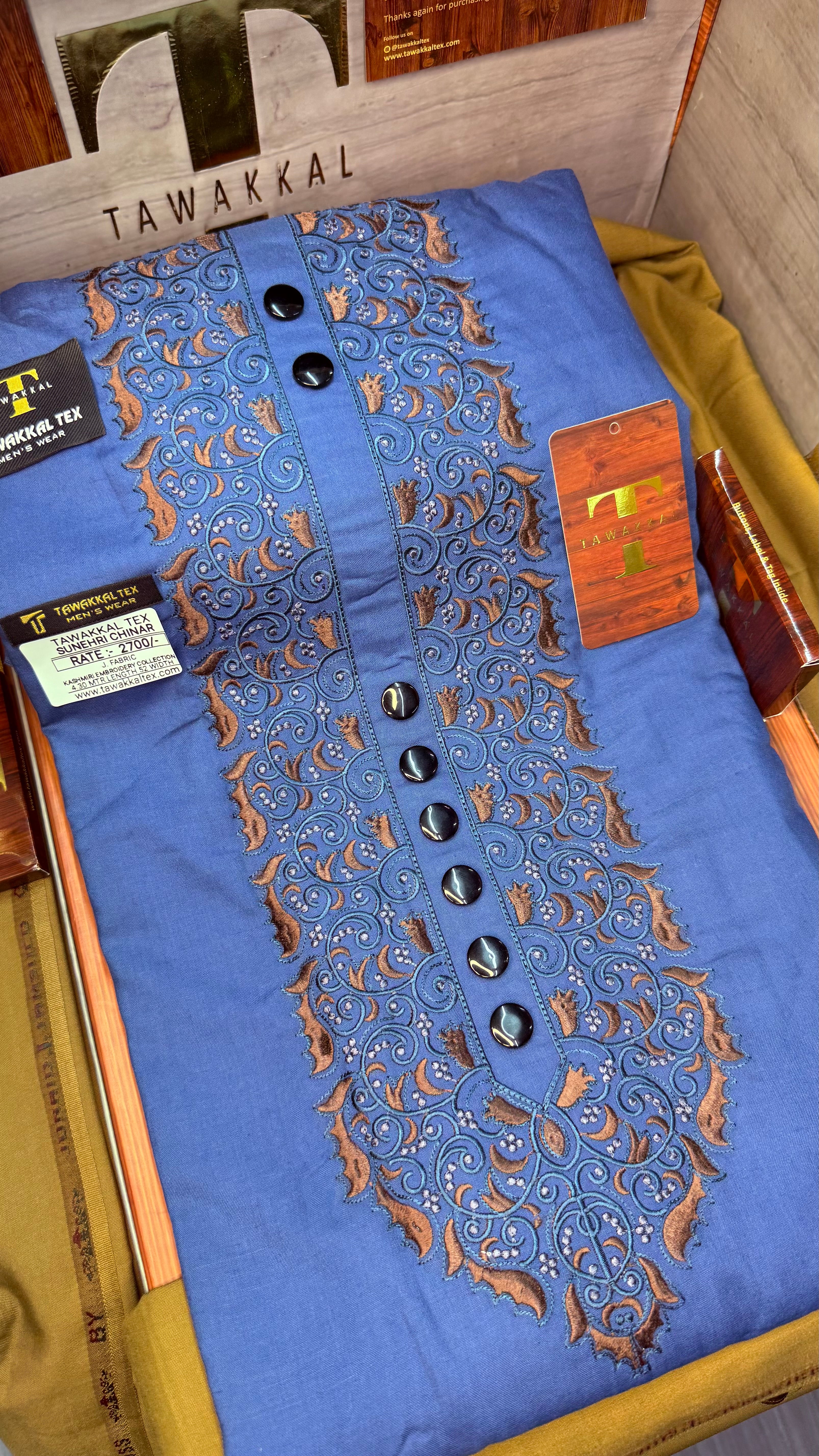 SUNEHRI CHINAR TEAL MIDNIGHT 107-09 MULTI COLOUR KASHMIRI EMBROIDERY UNSTICHED FULL KURTA SALWAR PATHANI (J. FABRIC IMPORTED) “Pics are clicked in HD cameras. Original color may vary from mobile to mobile depending on your handset. – Tawakkal Tex”