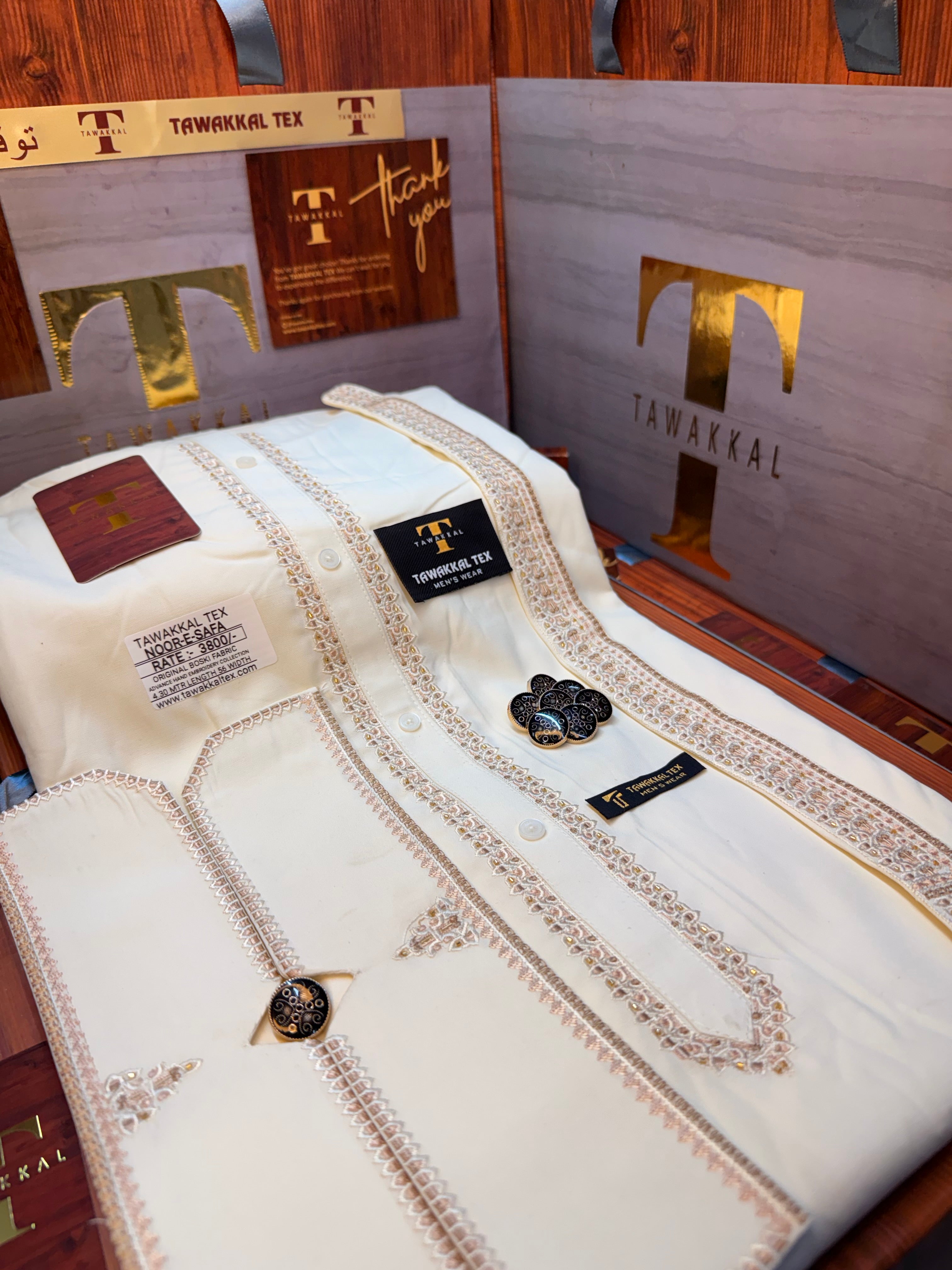 NOOR-E-SAFA BOSKI CREAM MULTANI ADVANCE TARKASHI HAND EMBROIDERY (TAWAKKAL TEX)
