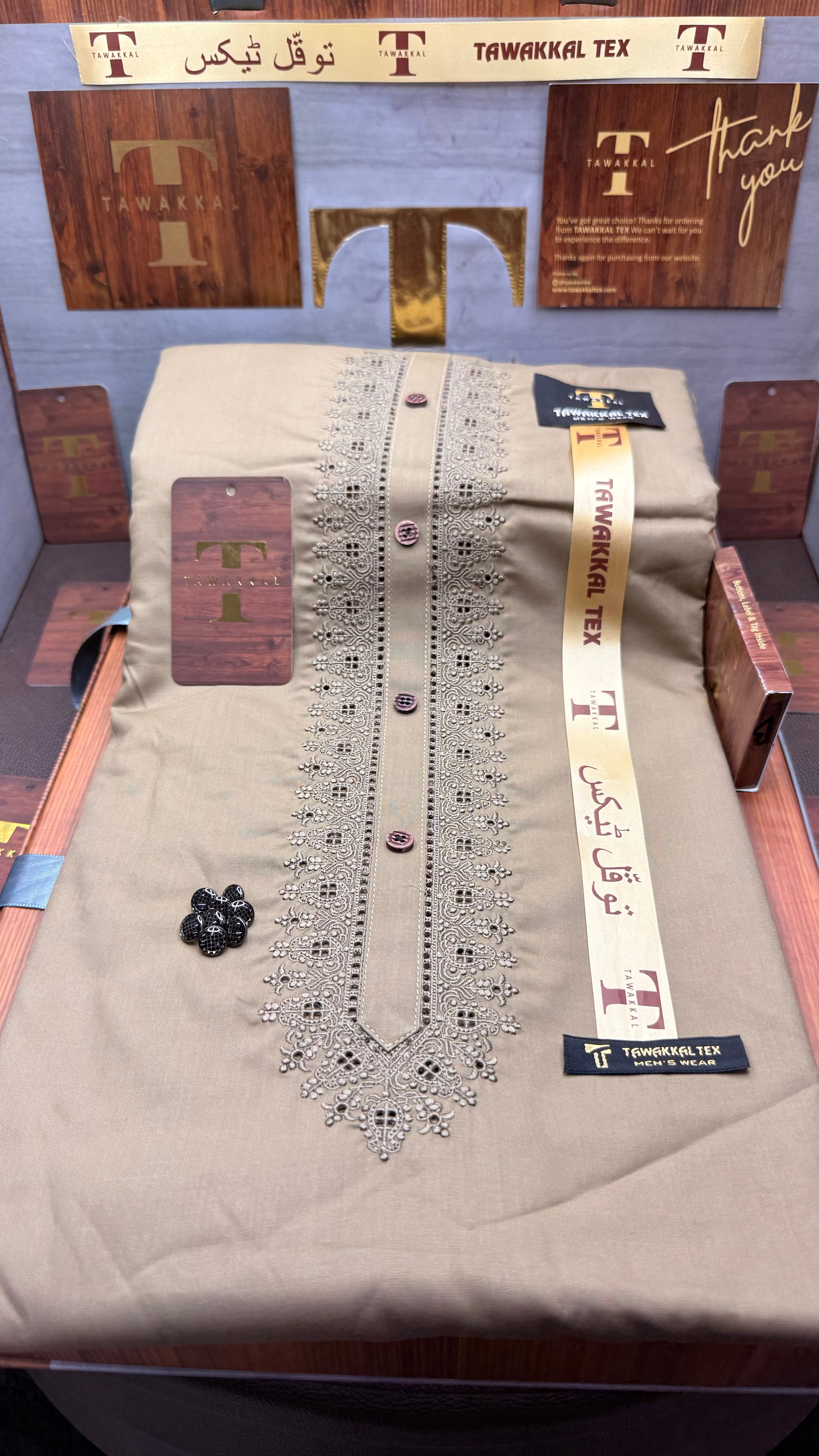 -27 BEIGE DESERT MIST KURTA SALAWAR (PREMIUM SULEMANI EMBROIDERY PATHANI)