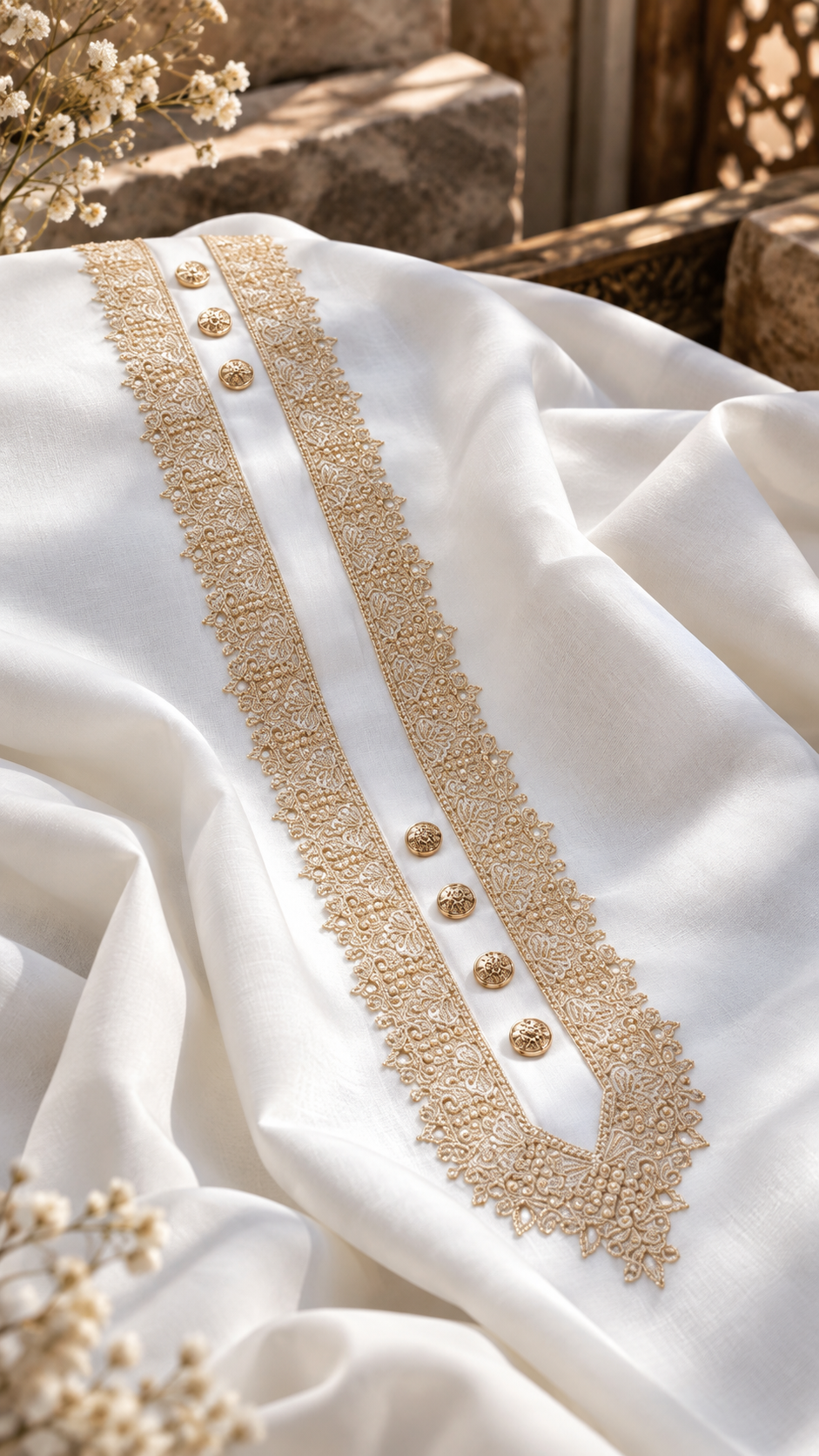 -TABUR ORIGINAL CREAMY KASHMIRI IMPORTED KURTA SALWAR PATHANI.(EID SPECIAL IMPORTED KASHMIRI COLLECTION)