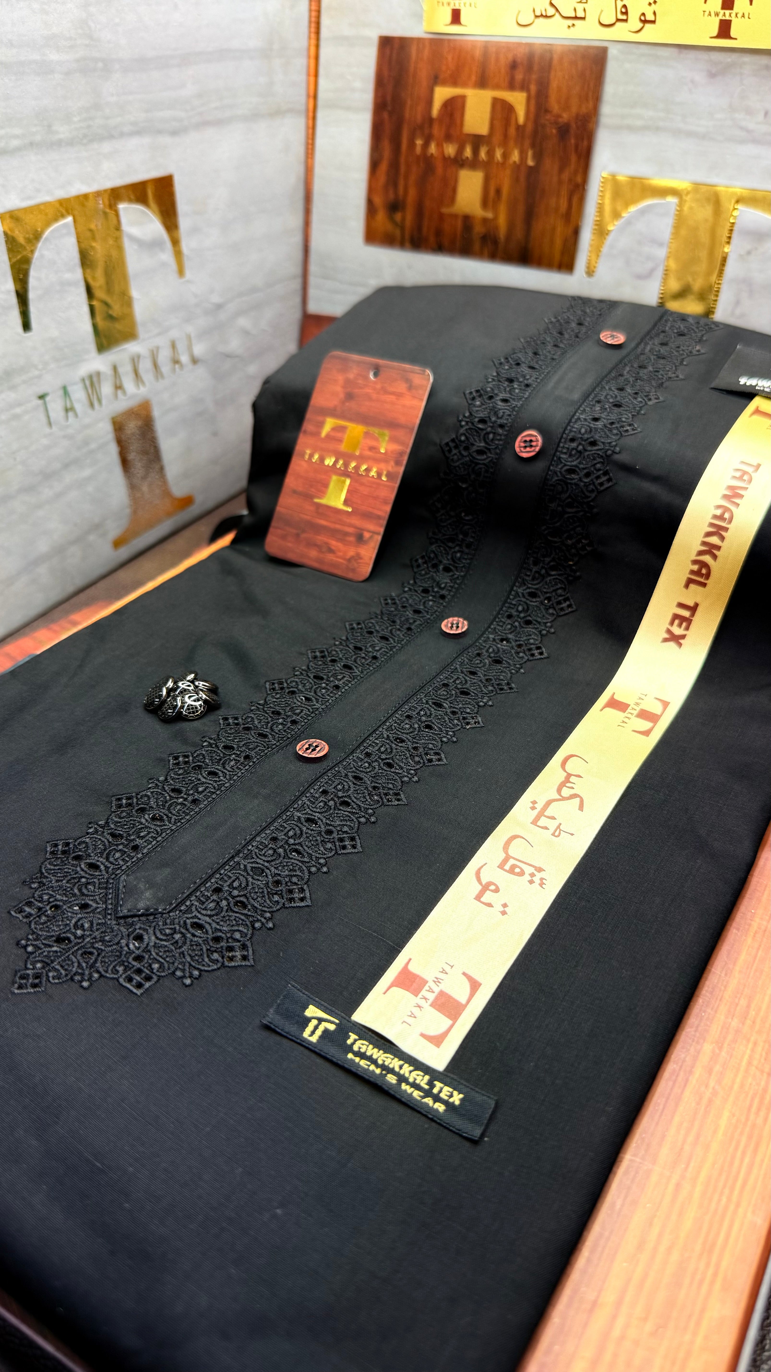-47 MIDNIGHT BLACK KURTA SALAWAR (PREMIUM SULEMANI EMBROIDERY PATHANI)