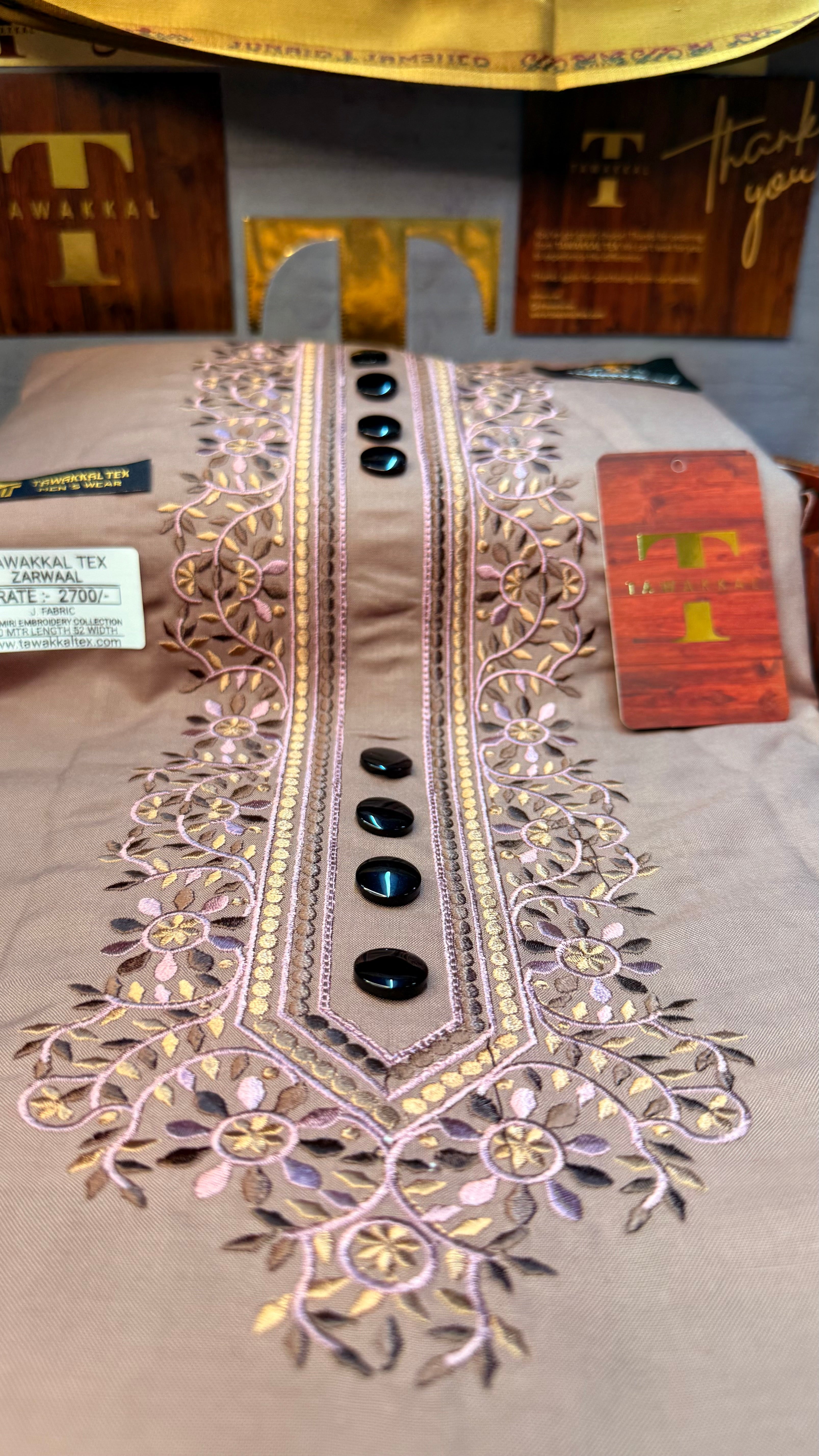 ZARWAAL ROSE DUST 101-01 MULTI COLOUR KASHMIRI EMBROIDERY UNSTICHED FULL KURTA SALWAR PATHANI (J. FABRIC IMPORTED) “Pics are clicked in HD cameras. Original color may vary from mobile to mobile depending on your handset. – Tawakkal Tex”