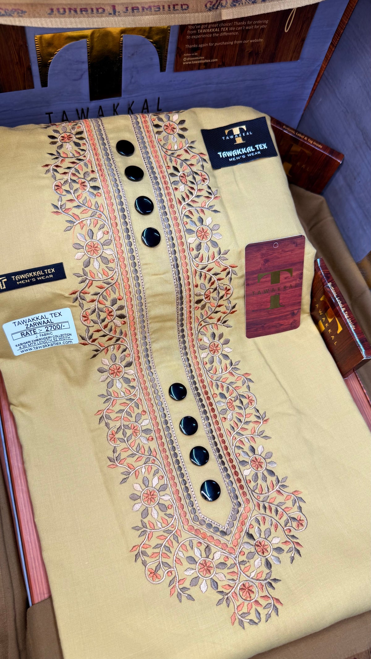 ZARWAAL GOLDEN DUNE 101-05 MULTI COLOUR KASHMIRI EMBROIDERY UNSTICHED FULL KURTA SALWAR PATHANI (J. FABRIC IMPORTED) “Pics are clicked in HD cameras. Original color may vary from mobile to mobile depending on your handset. – Tawakkal Tex”