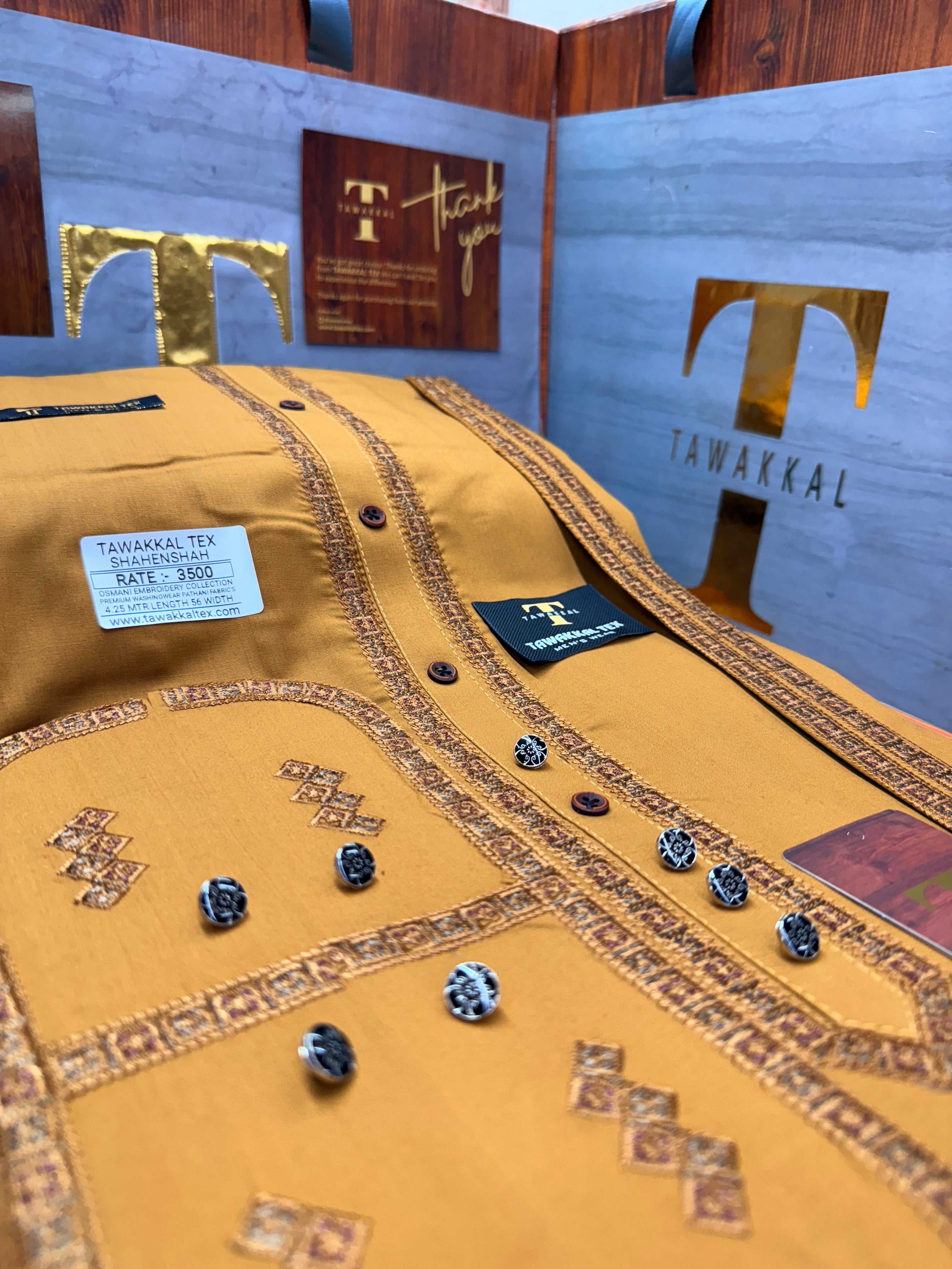 OSM-8100 GOLD CAMEL SHAHENSHAH  KURTA SALAWAR (PREMIUM OSMANI EMBROIDERY PATHANI)