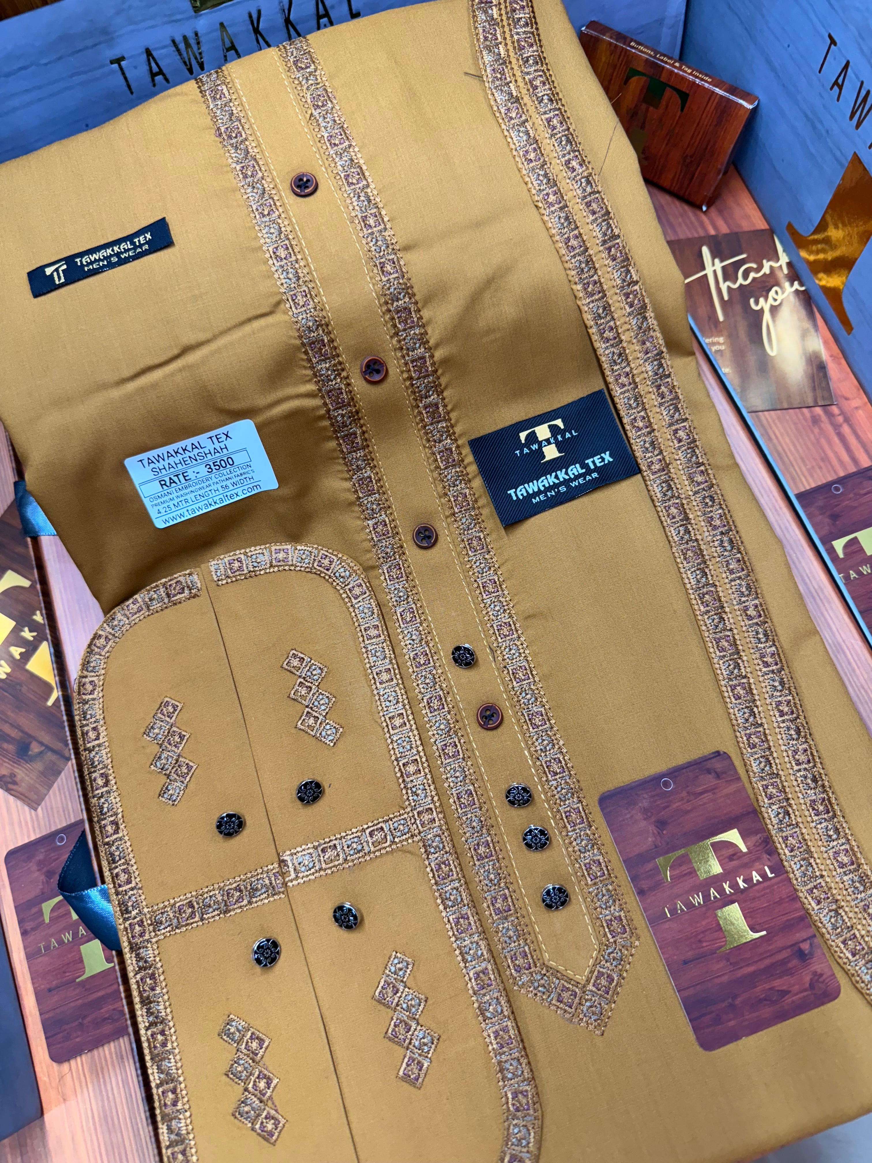 OSM-8100 GOLD CAMEL SHAHENSHAH  KURTA SALAWAR (PREMIUM OSMANI EMBROIDERY PATHANI)