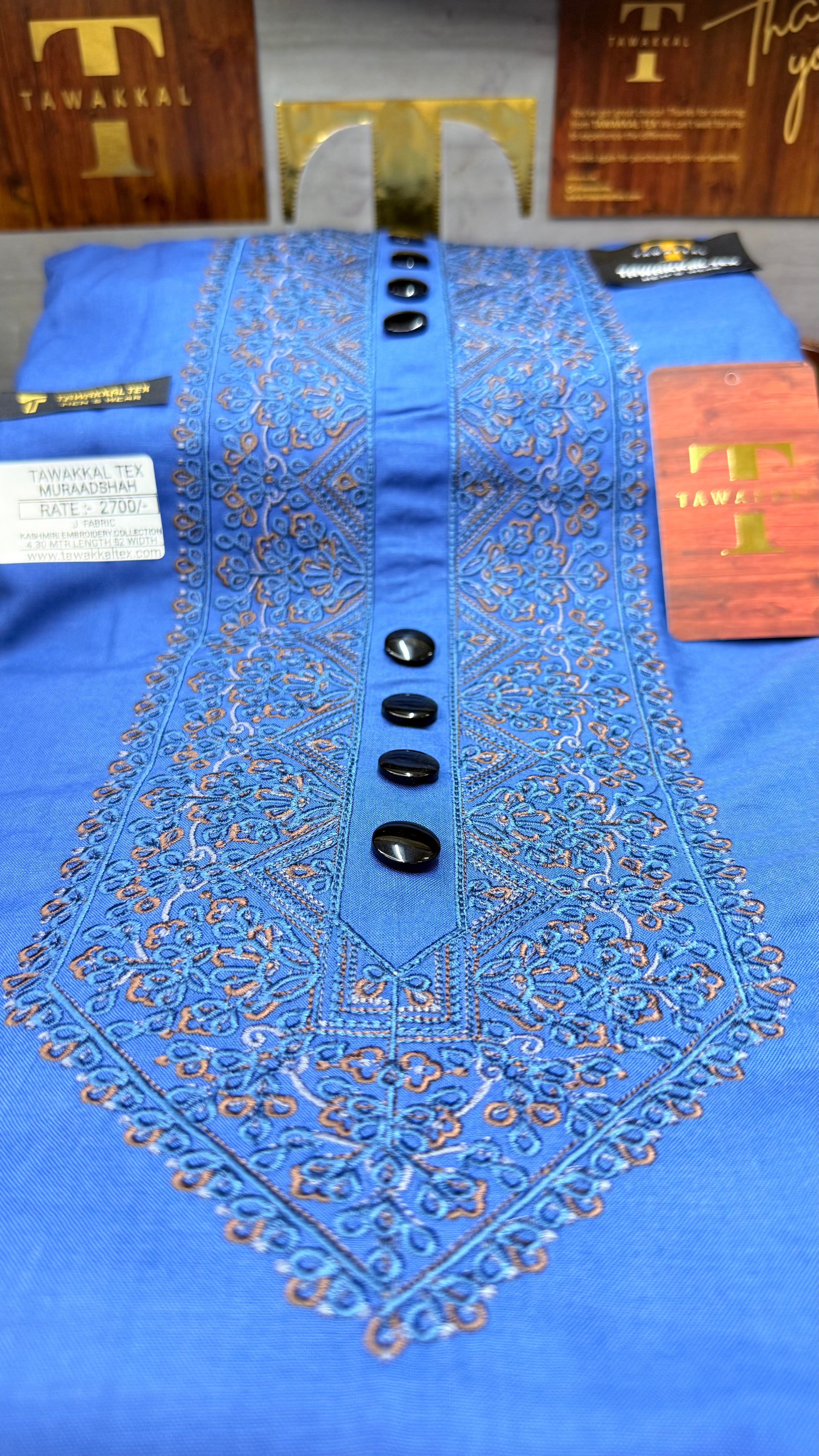 MURAADSHAH TEAL MIDNIGHT  104-09 MULTI COLOUR KASHMIRI EMBROIDERY UNSTICHED FULL KURTA SALWAR PATHANI (J. FABRIC IMPORTED) “Pics are clicked in HD cameras. Original color may vary from mobile to mobile depending on your handset. – Tawakkal Tex”