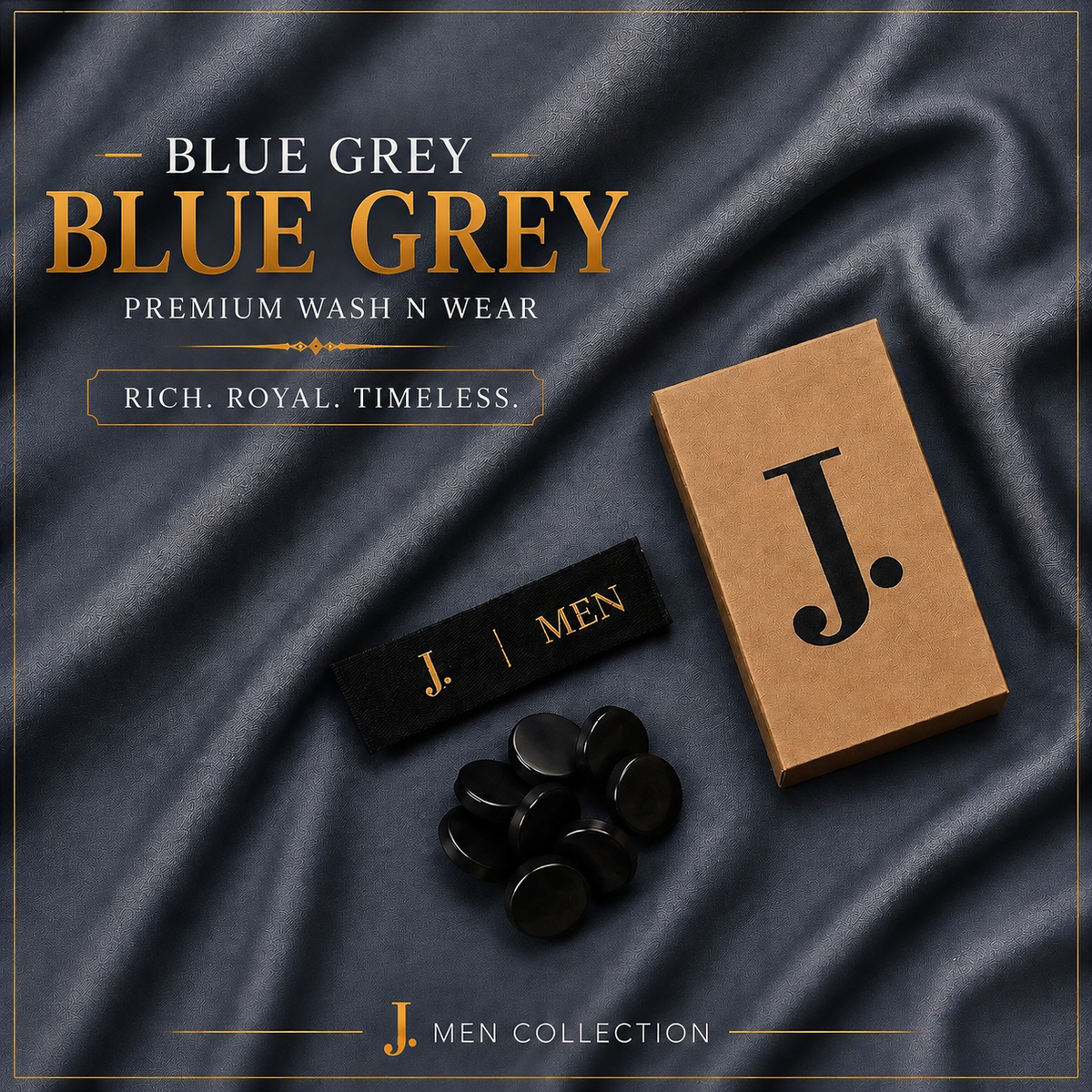 J. Men Premium Wash N Wear Fabric    – Blue Grey –  | 4.5 Meter