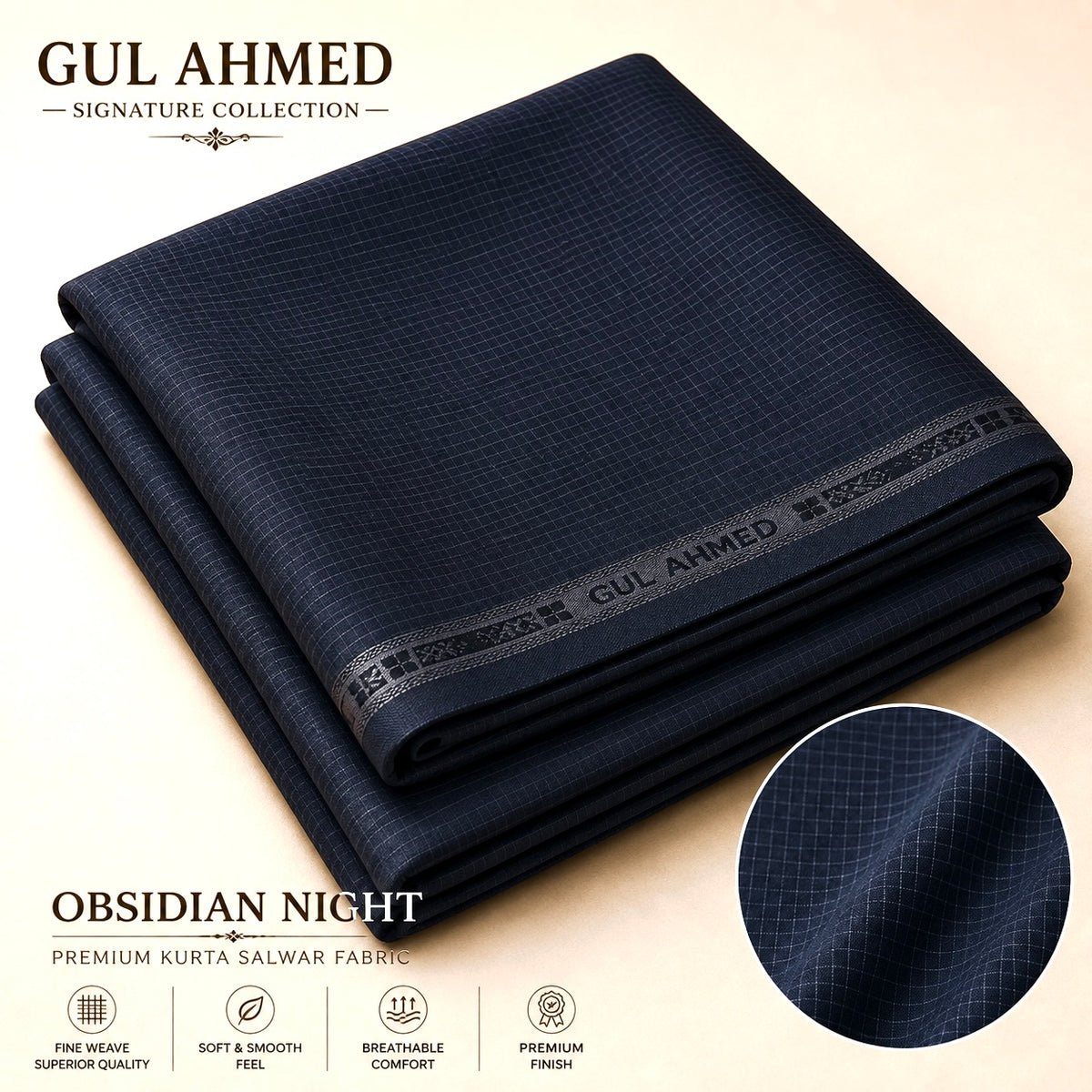 GUL AHMED Signature Collection Premium Kurta Salwar Fabric – 4.5 Mtr –  Obsidian Night